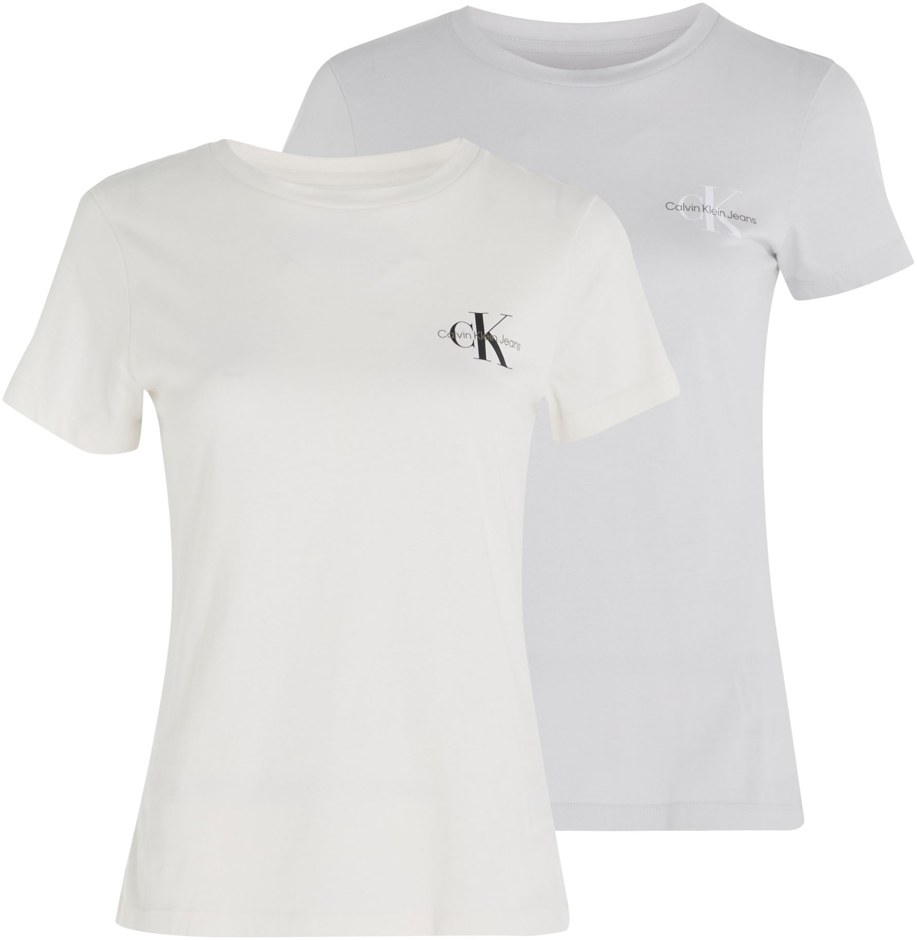 Calvin Klein Jeans Rundhalsshirt Klein MONOLOGO 2er-Pack), Brust 2 auf Logoprint tlg., online TEE«, (Packung, der Jeans OTTO Calvin mit bei SLIM »2-PACK