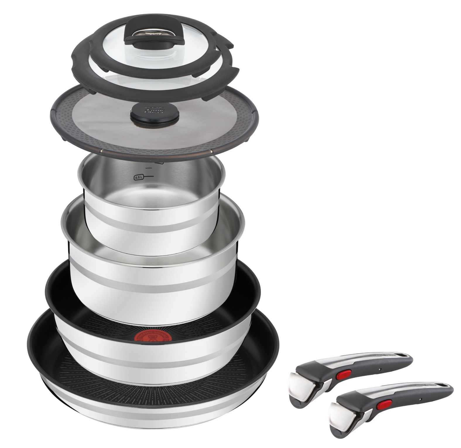Tefal Pfannen-Set »Jamie Oliver Ingenio Induktions Töpfe Set, Pfannenset«, Edelstahl, (Set, 9 tlg., Bratpfanne 28 cm, Kasserollen 16/20 cm, Schmorpfanne 24 cm, 3 Deckel), für alle Herdarten geeignet, Thermo-Signal, Antihaft, L9769932