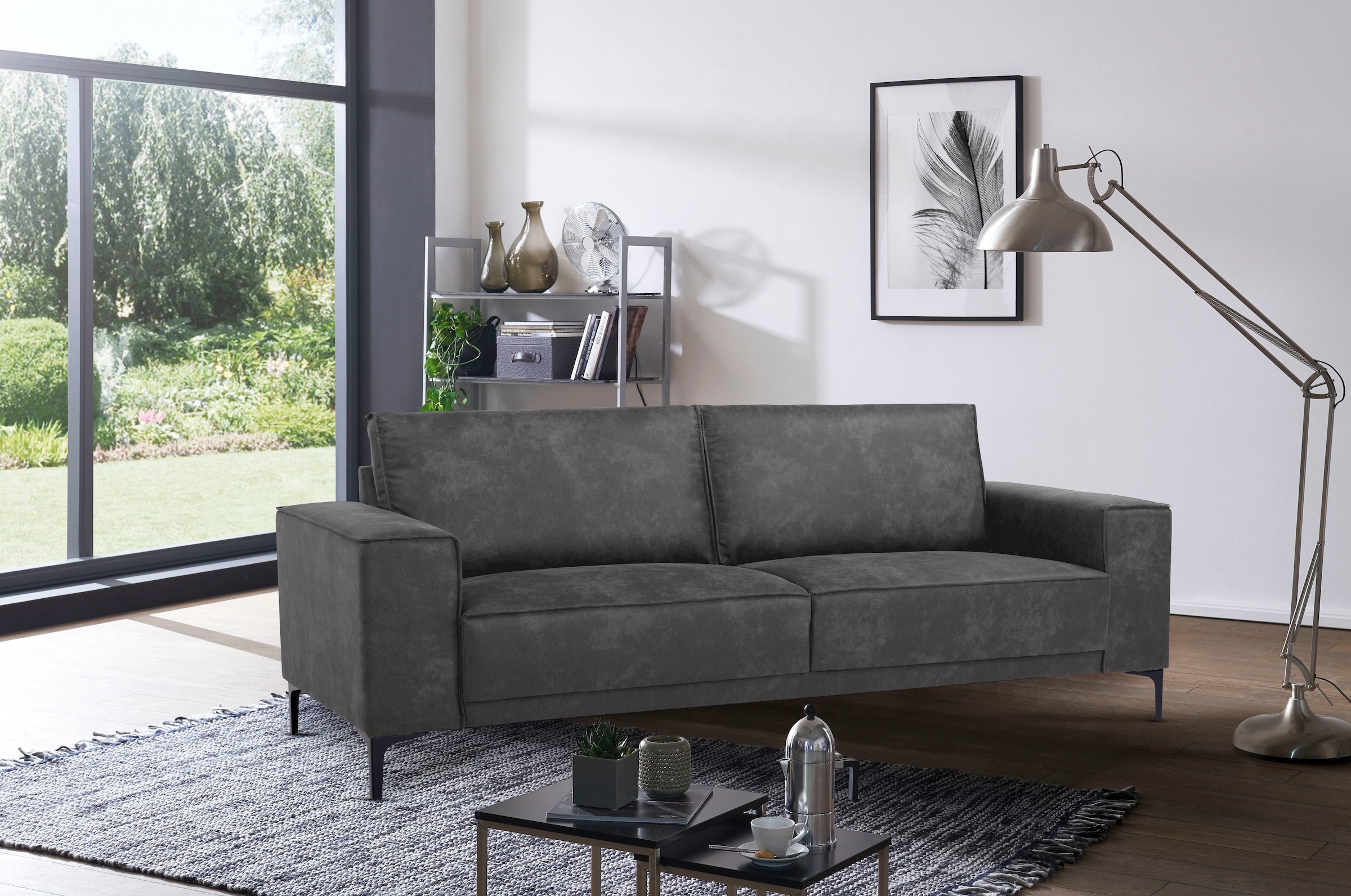 Places of Style 3-Sitzer »3er Sofa Oland, Struktur, Flachgewebe, Luxus-Microfaser, Boucle«, 224 cm, Wellenunterfederung, Skandi-Design, Metallfüße