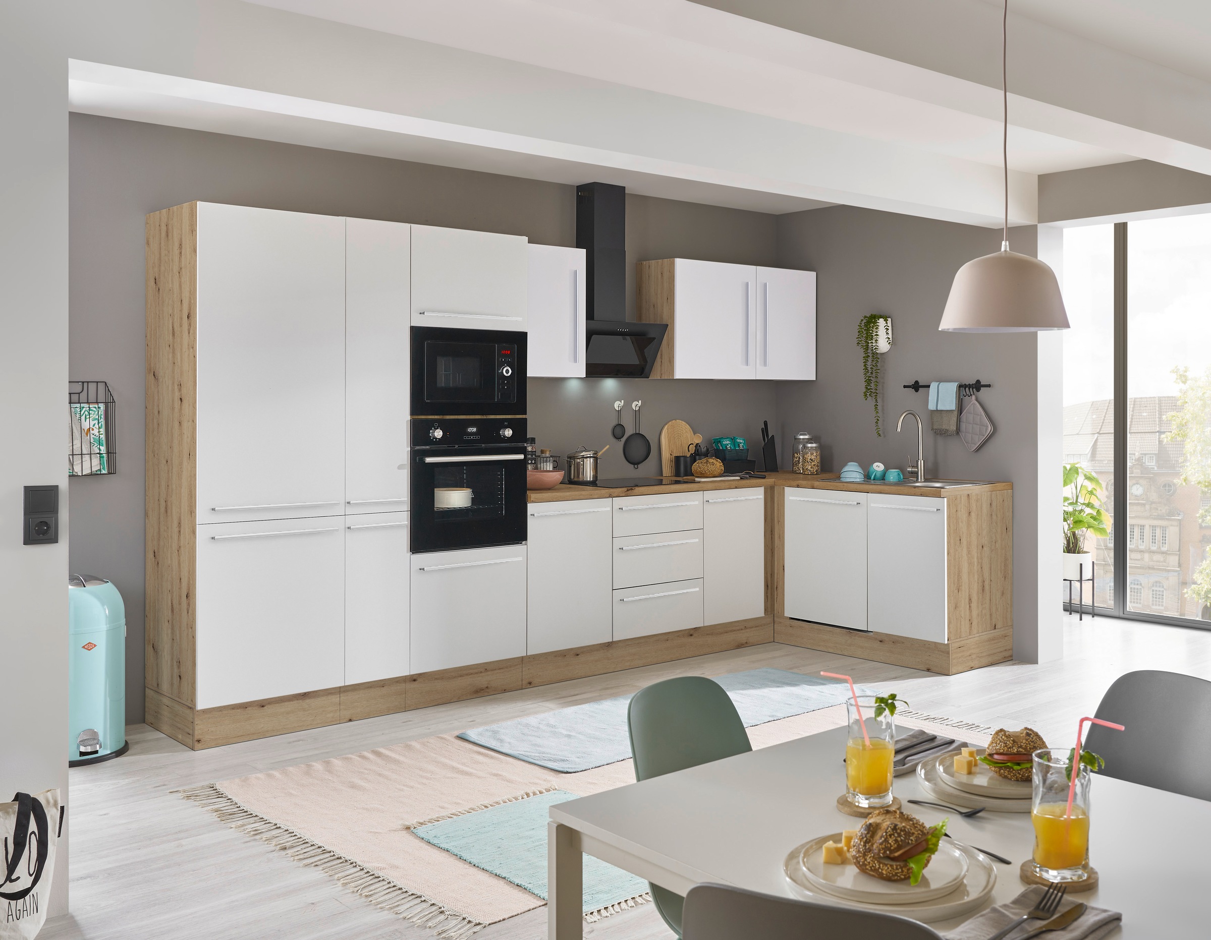 KOCHSTATION Winkelküche »Florida, Stellbreite 370x175 cm« wahlweise mit E-Geräten, mit Softclose für Türen und Schubkästen