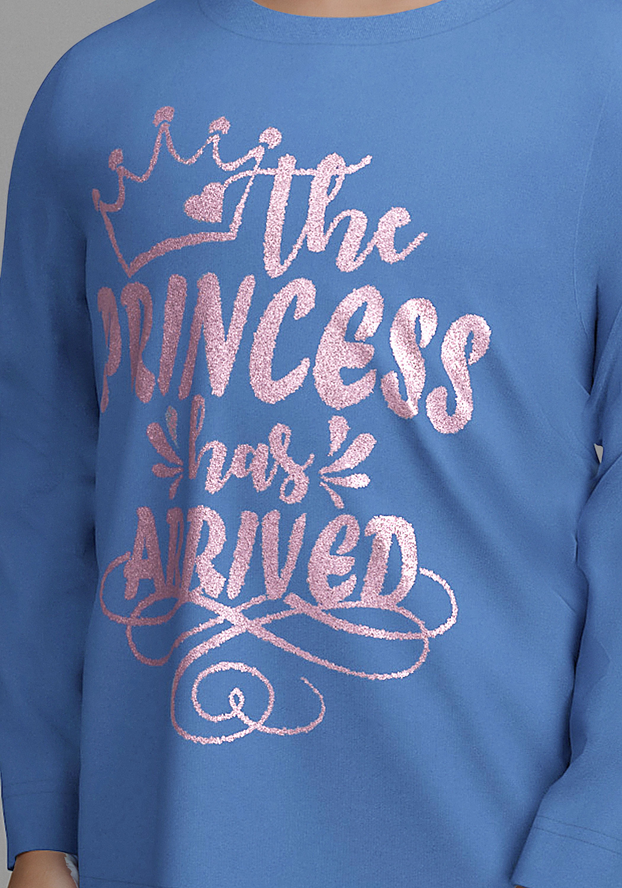 KIDSWORLD Langarmshirt »mit Glitzerprint: PRINCESS HAS ARRIVED«, Sprücheshirt, Glitzershirt für kleine Prinzessinnen