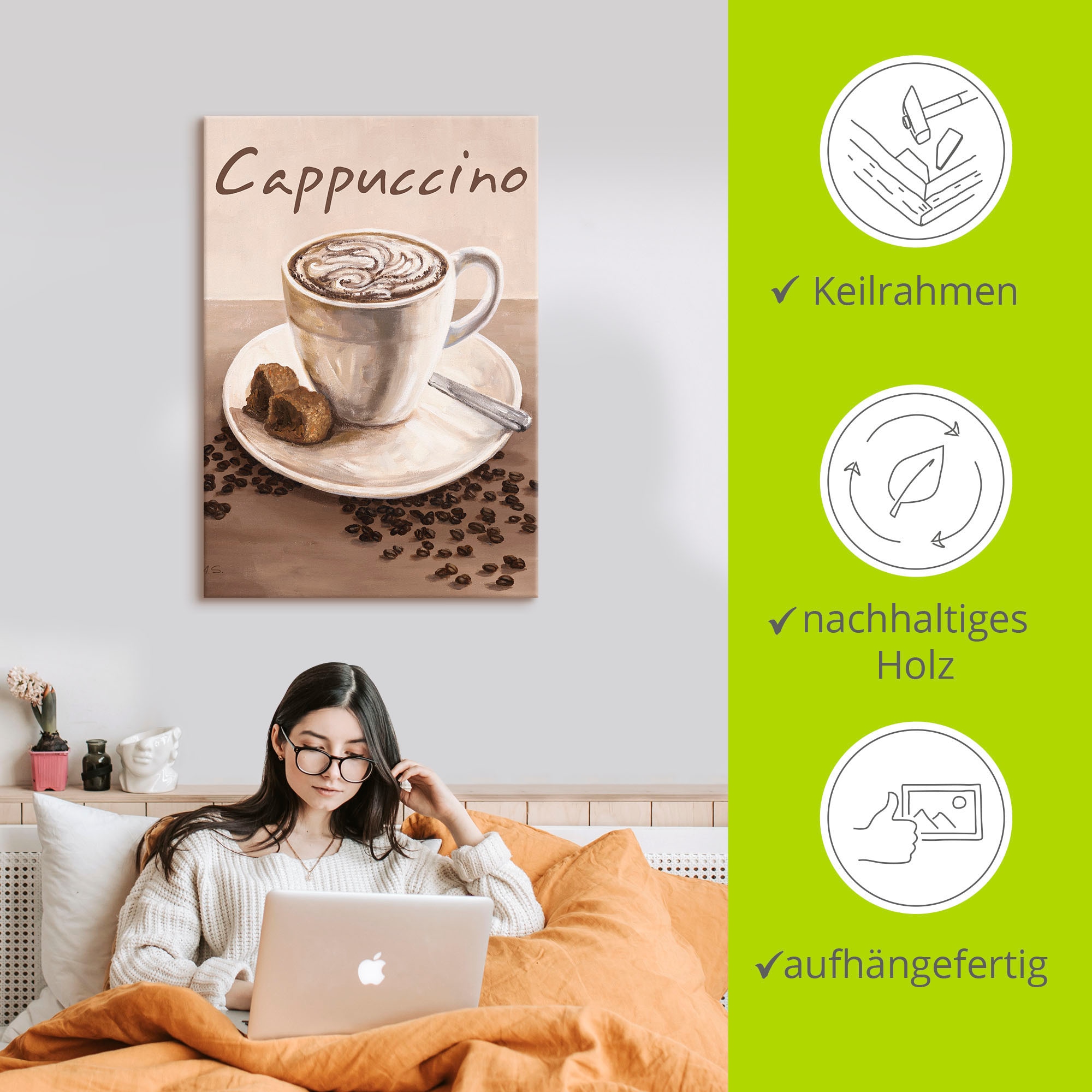 Artland Wandbild »Cappuccino - Kaffee«, Kaffee Bilder, (1 St.), als Leinwandbild, Poster, Wandaufkleber in verschied. Größen