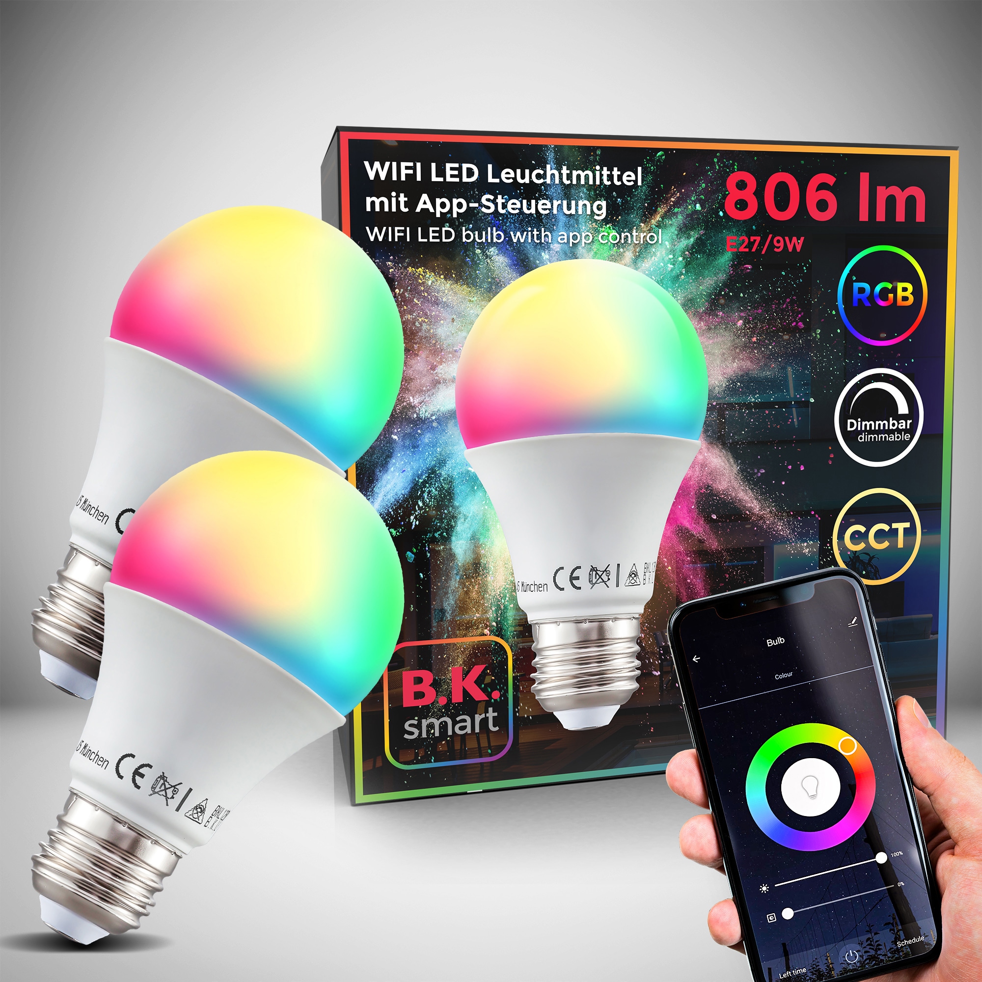 B.K.Licht LED-Leuchtmittel, E27, 2 St., Warmweiß, Smart Home LED-Lampe,  RGB, WiFi, App-Steuerung, dimmbar bestellen im OTTO Online Shop