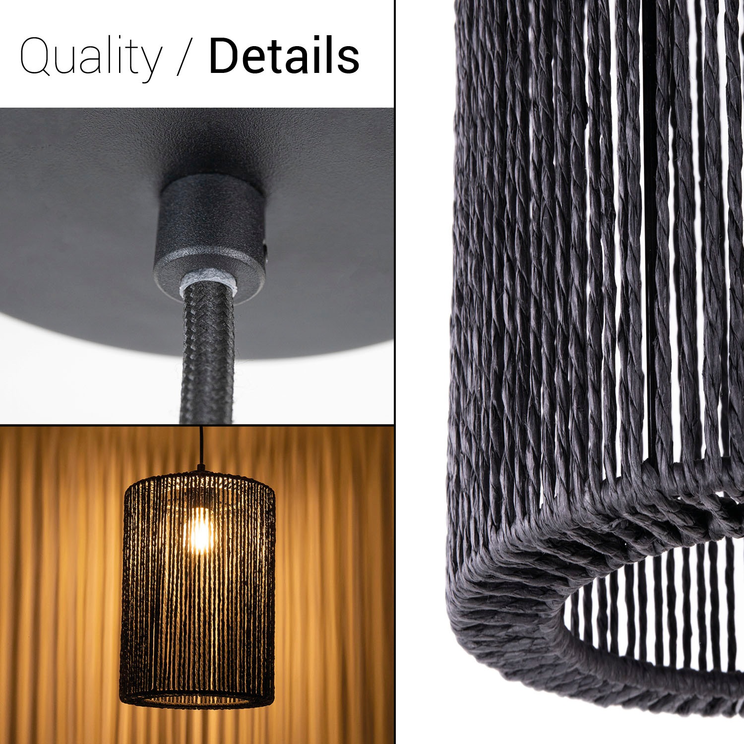 Paco Home Pendelleuchte »Hugo Ricarda«, Leuchtmittel E27 | ohne Leuchtmittel, Wohnzimmer Esszimmer Rattan Optik Boho Lampenschirm Papier Rund