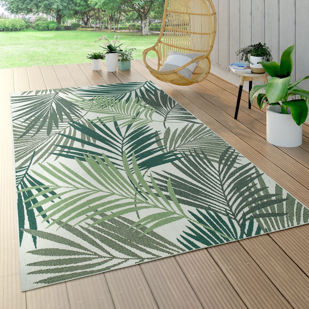 Paco Home Teppich »Ostende 534«, rechteckig, Flachgewebe, Motiv Palmenblätter, In- und Outdoor geeignet, Wohnzimmer