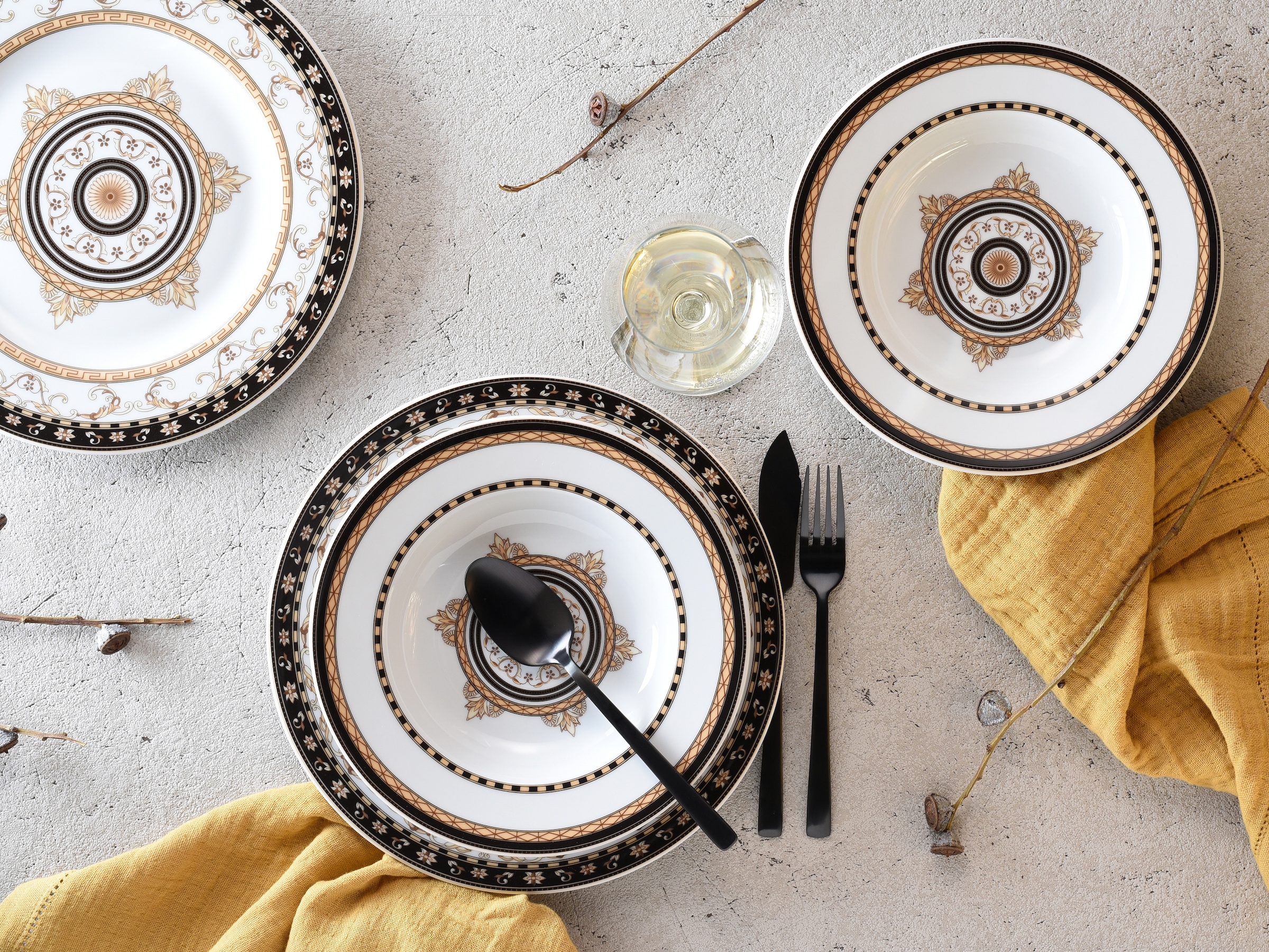 CreaTable Tafelservice »Teller Set, Geschirr-Set Majestosa«, (Set, 12 tlg., Teller Set für 6 Personen), Service, Dekor schwarz abgesetzt, 12 Teile, für 6 Personen