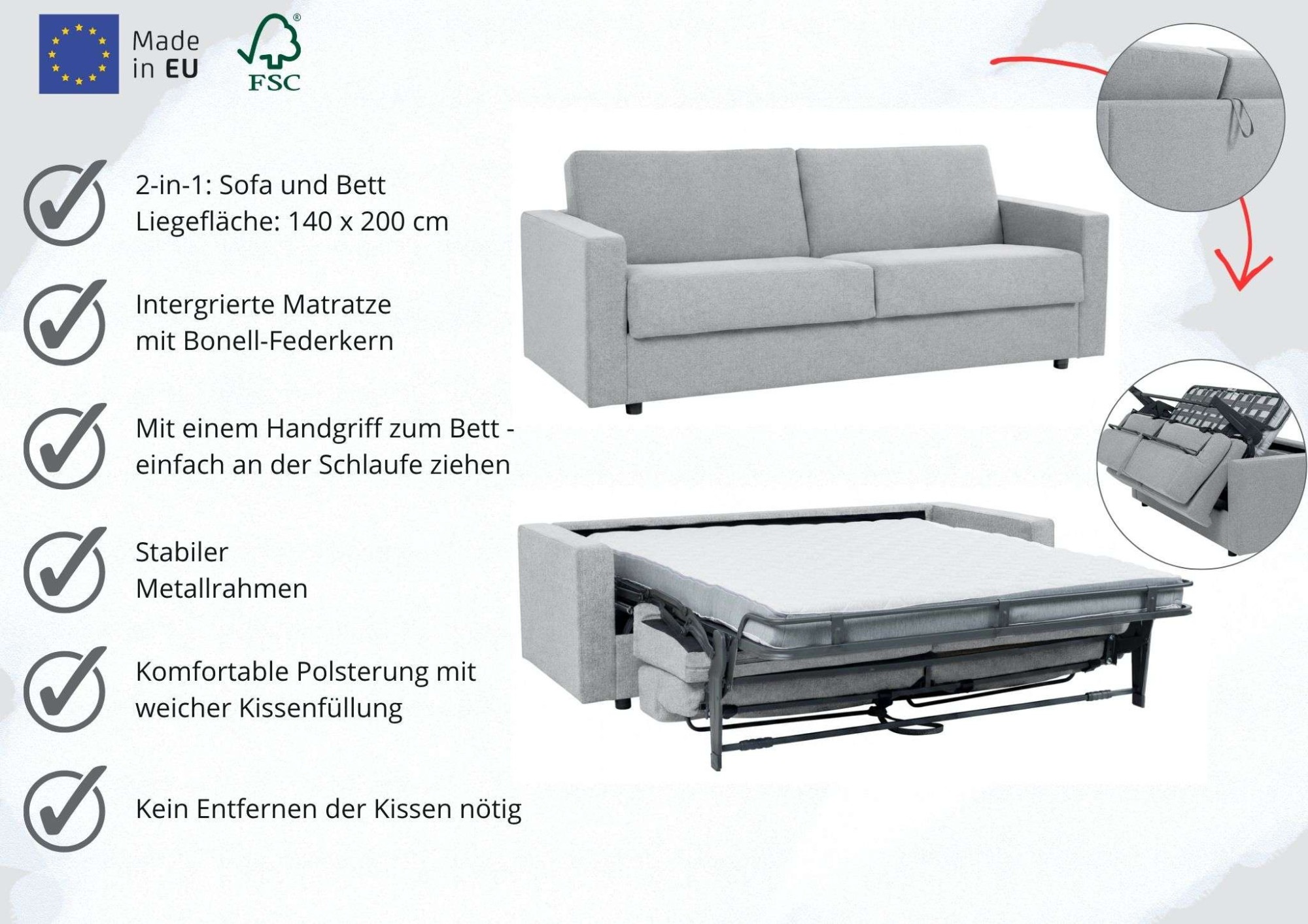OTTO home Schlafsofa »Perrick, Schlaf-Couch, Breite Liegefl. 140 oder 160x200 cm« Sofa und Bett in einem, Bonell- oder Taschenferderkern, FSC®
