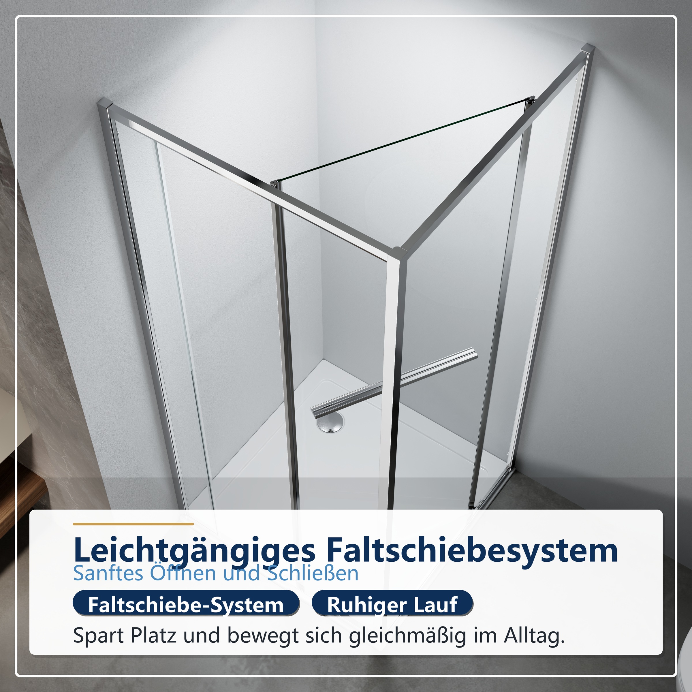 welltime Eckdusche »Vinci« Schwingtür für maximal mögliche Einstiegbreite, Doppelrollensystem