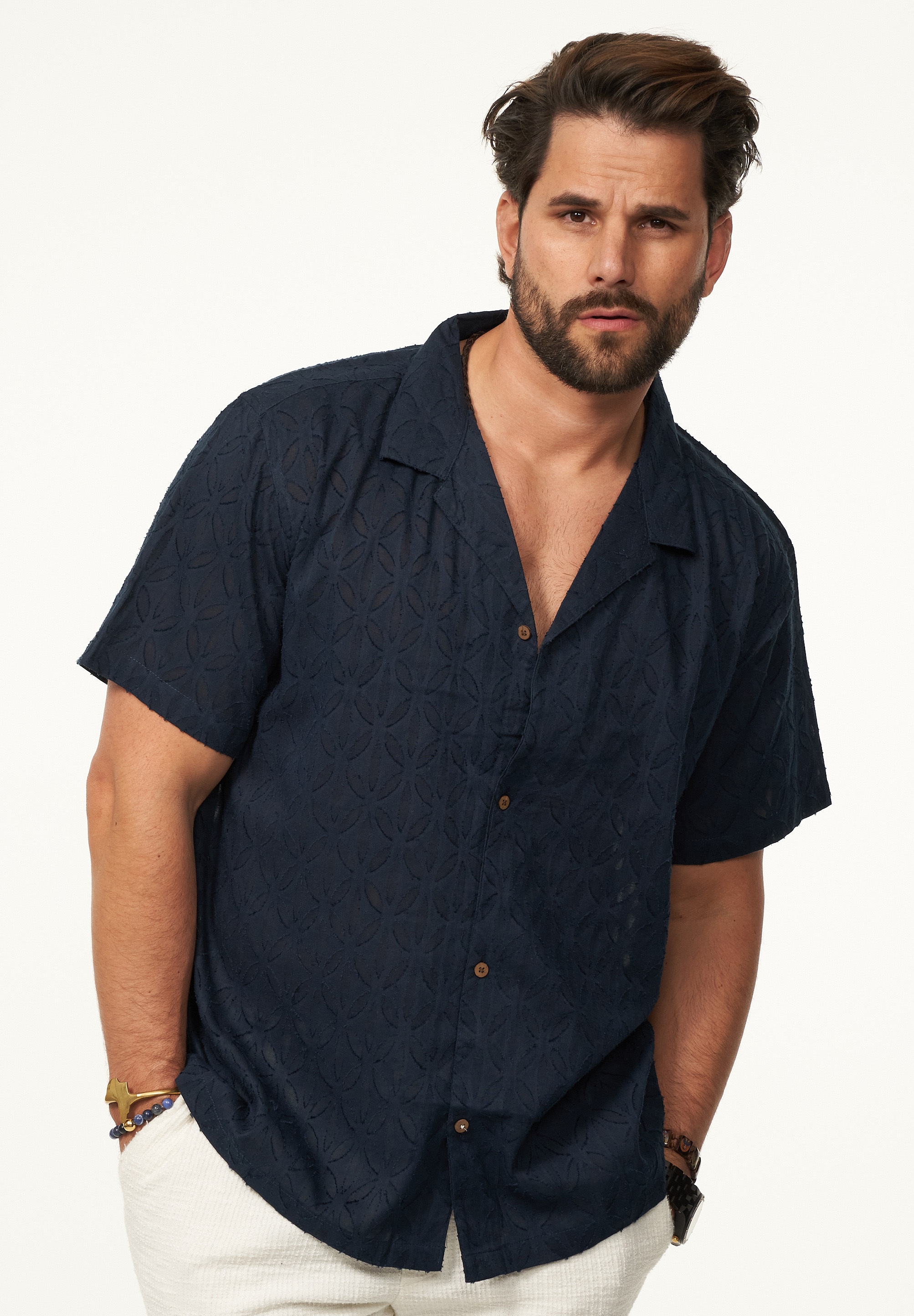 SOULSTAR Kurzarmhemd »Freizeithemd als Kurzam Hemd im Retro-Look - Strick Polo-Hemd Overshirt im Regular-Fit für Herren« Herren Kurzarm Strick Polo-Hemd T-Shirt