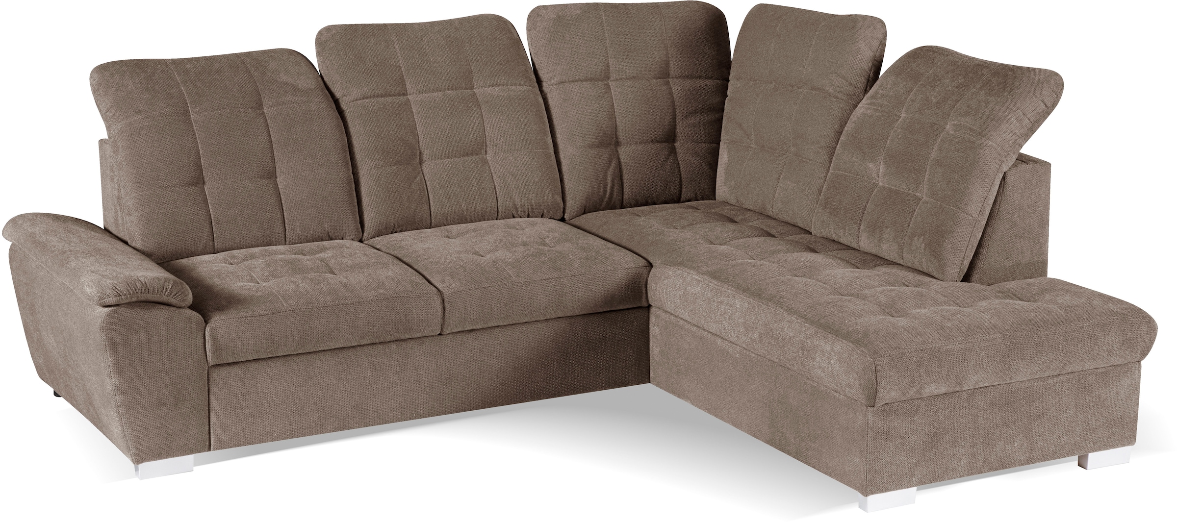 WERK2 Ecksofa »Brindisi, Multifunktion, bequem & komfortabel, Breite 263cm, L-Form«, mit verstellbaren Kopfteilen, Bettfunktion & Bettkasten