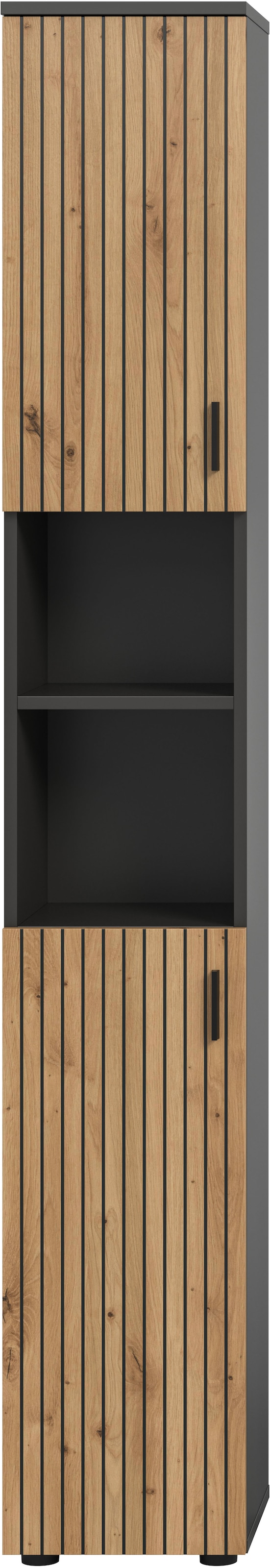 welltime Hochschrank »MANI, Höhe: 192 cm, Paneeloptik, 2 offene Fächer, 2 Türen« 1 Stk. tlg. Hochschrank, Bad-Schrank, Badezimmerschrank, Bad, Badezimmer