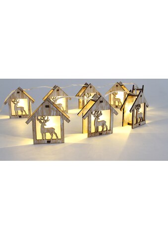Lichterkette »Weihnachtsdeko«, 8 St.-flammig, Häuschen mit Rentier Motiv, aus Holz,... kaufen
