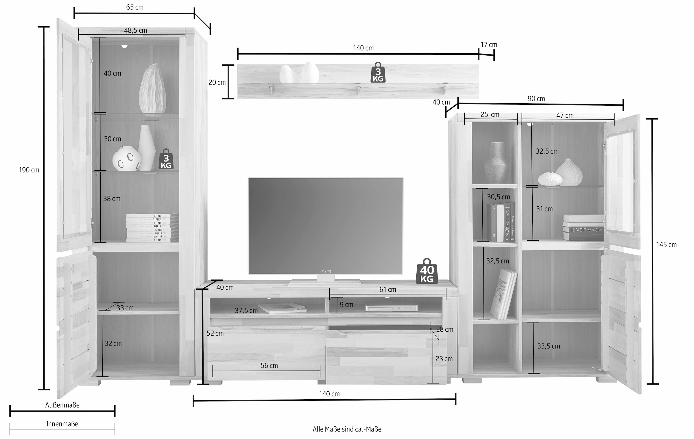 Home affaire Wohnwand »Denis«, (Set, 4 St.), teilmassives Holz