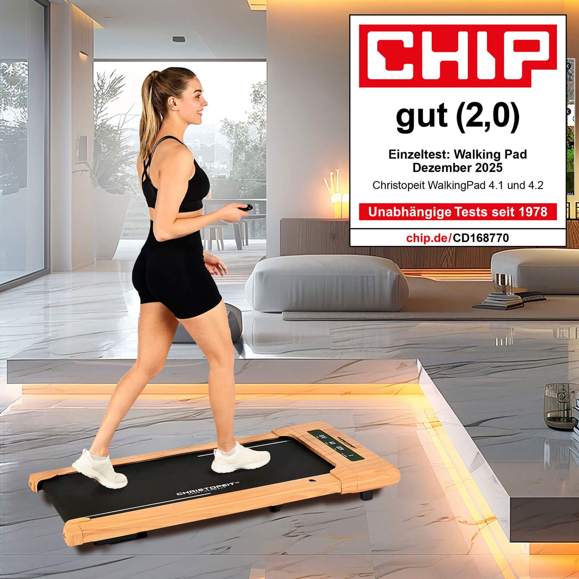 Christopeit Sport® Laufband »Walking Pad 4.2 Holzoptik« bis max. 6 km/h, 120 kg max. Benutzergewicht