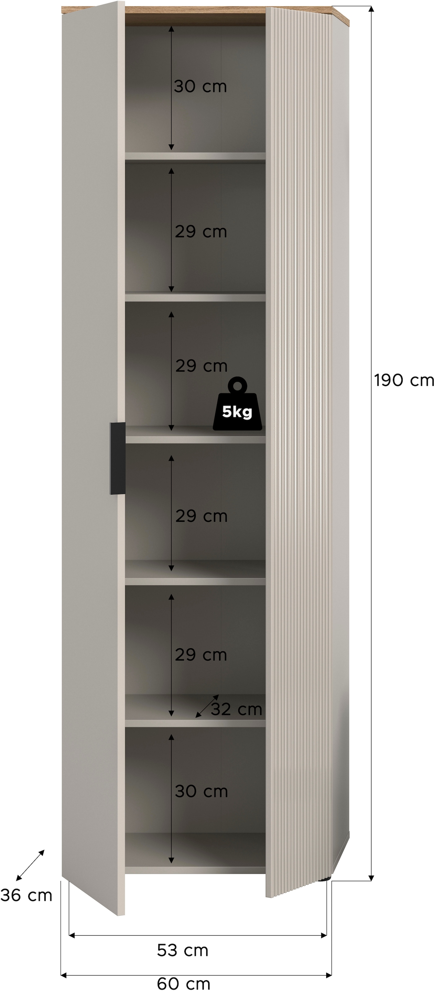 INOSIGN Garderobenschrank »EDIL, Höhe 190cm, 2 Türen, 5 Böden, 6 Fächer« moderne Farbkombination, Platz für ca. 18 Paar Schuhe,  Kleiderschrank, Flurschrank, Hochschrank, Stauraumschrank