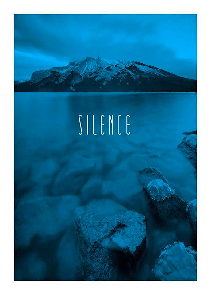 Poster »Word Lake Silence Blue«, Natur, (1 St.), Kinderzimmer, Schlafzimmer, Wohnzimmer