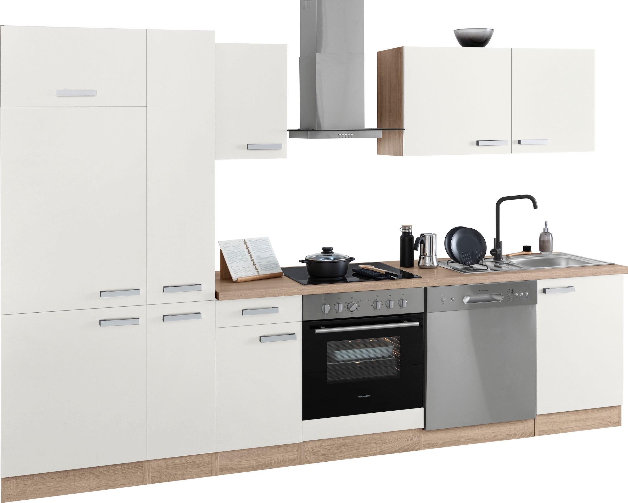 OPTIFIT Küchenzeile »Leer Breite 300 cm«, mit Hanseatic E-Geräten, inkl. Kühlschrank