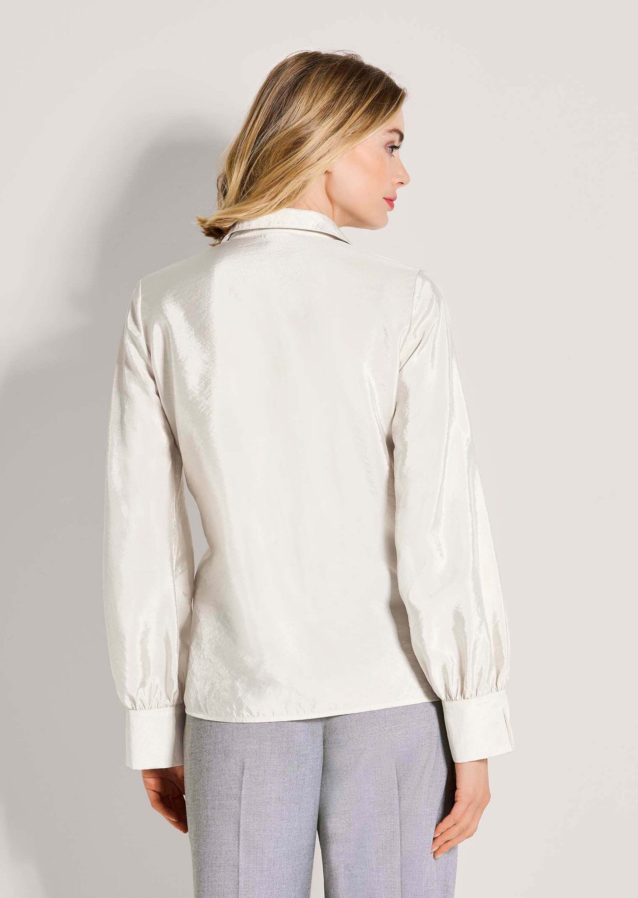 MADELEINE Langarmbluse »Hemdbluse Glanzbluse mit Hemdkragen« Bluse mit Kräuslung am Ärmelsaum