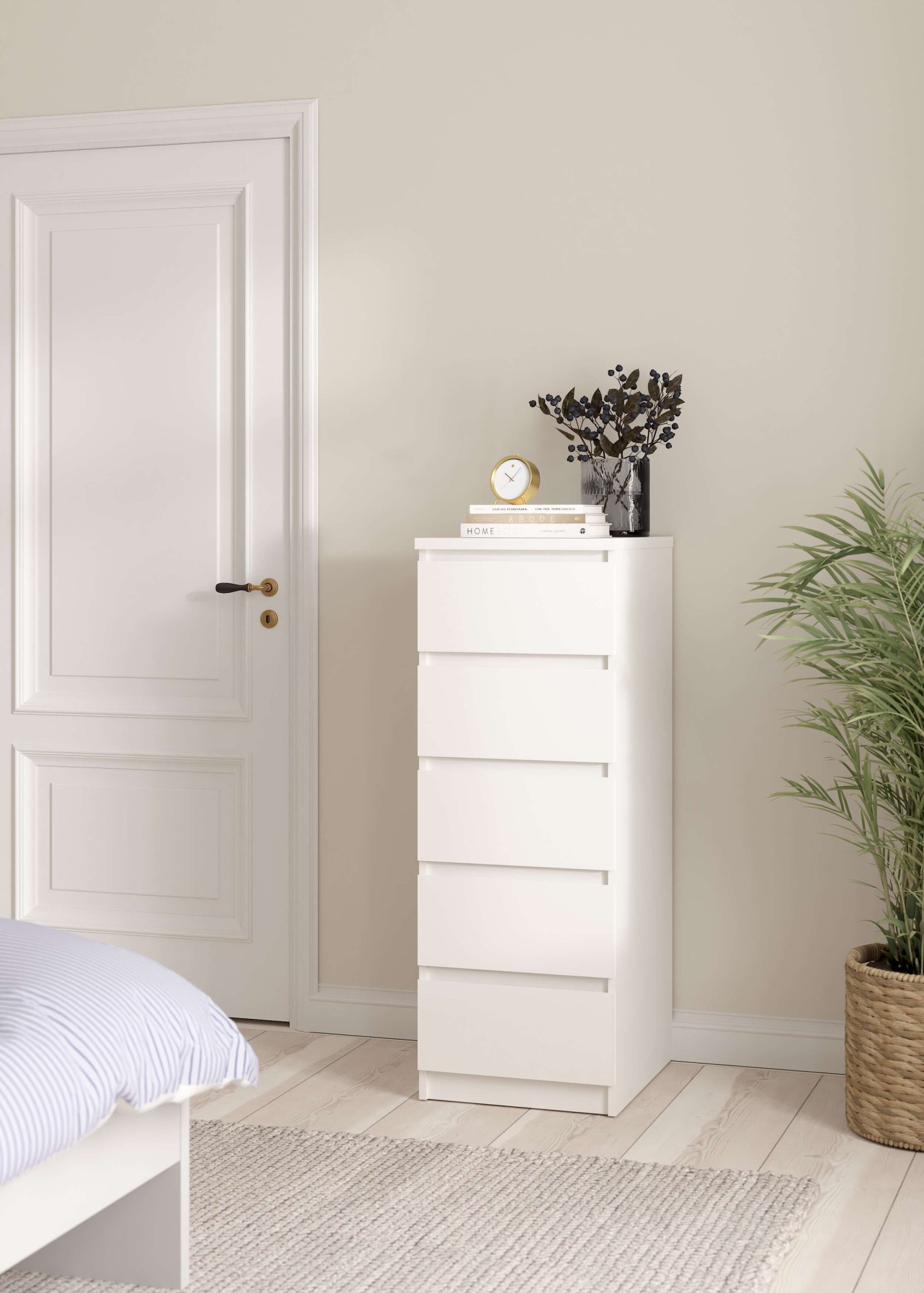 INOSIGN Highboard »Naia, Hochkommode, 5 Schubladen, Aufbewahrung, grifflose Front« Modern, skandinavisches Design, Schmal, in mehrere Farben