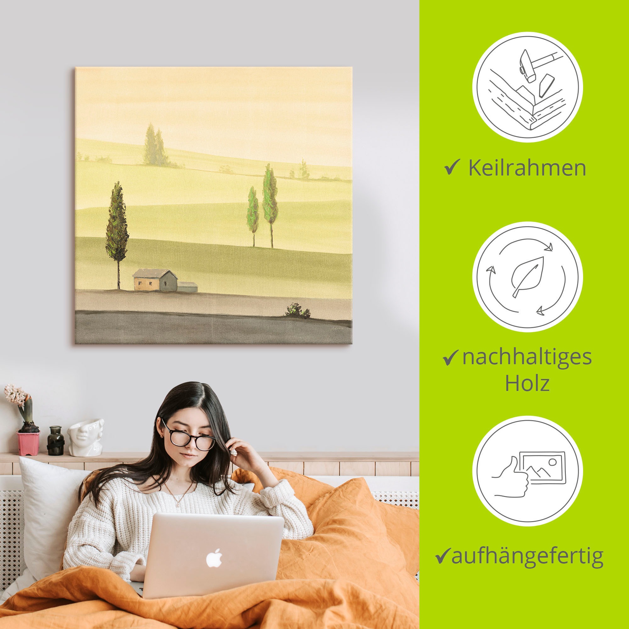Artland Wandbild »Landschaft in Grün II«, Wiesen & Bäume, (1 St.), als Leinwandbild, Poster in verschied. Größen