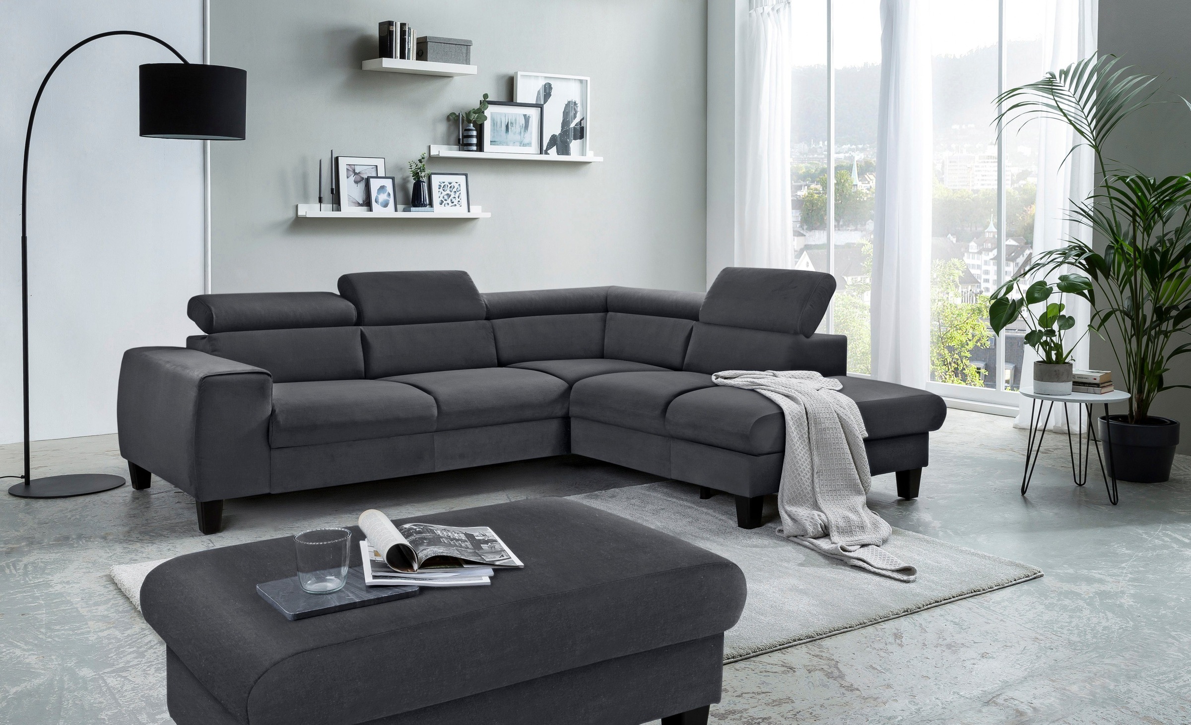 COTTA Polstergarnitur »Morven L-Form«, (Set), Set bestehend aus: Ecksofa mit Kopfteilverstellung & Hocker