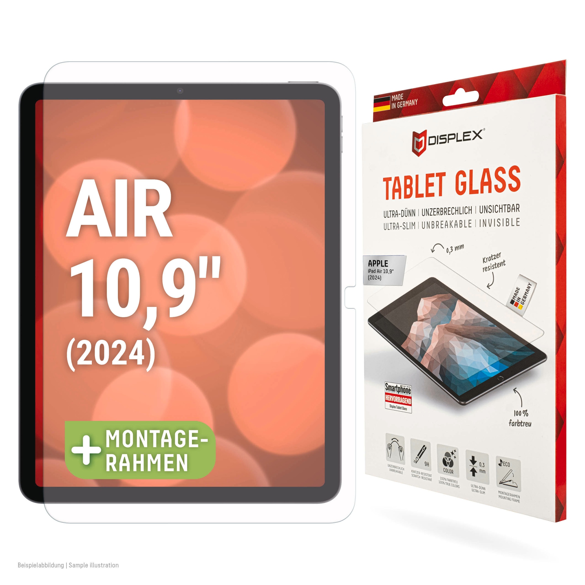 Displex Displayschutzfolie »Tablet Glass«, für Apple iPad 10,9 (2024), Displayschutz, Bildschirmschutz, kratz & stoßfest, einfaches Anbringen