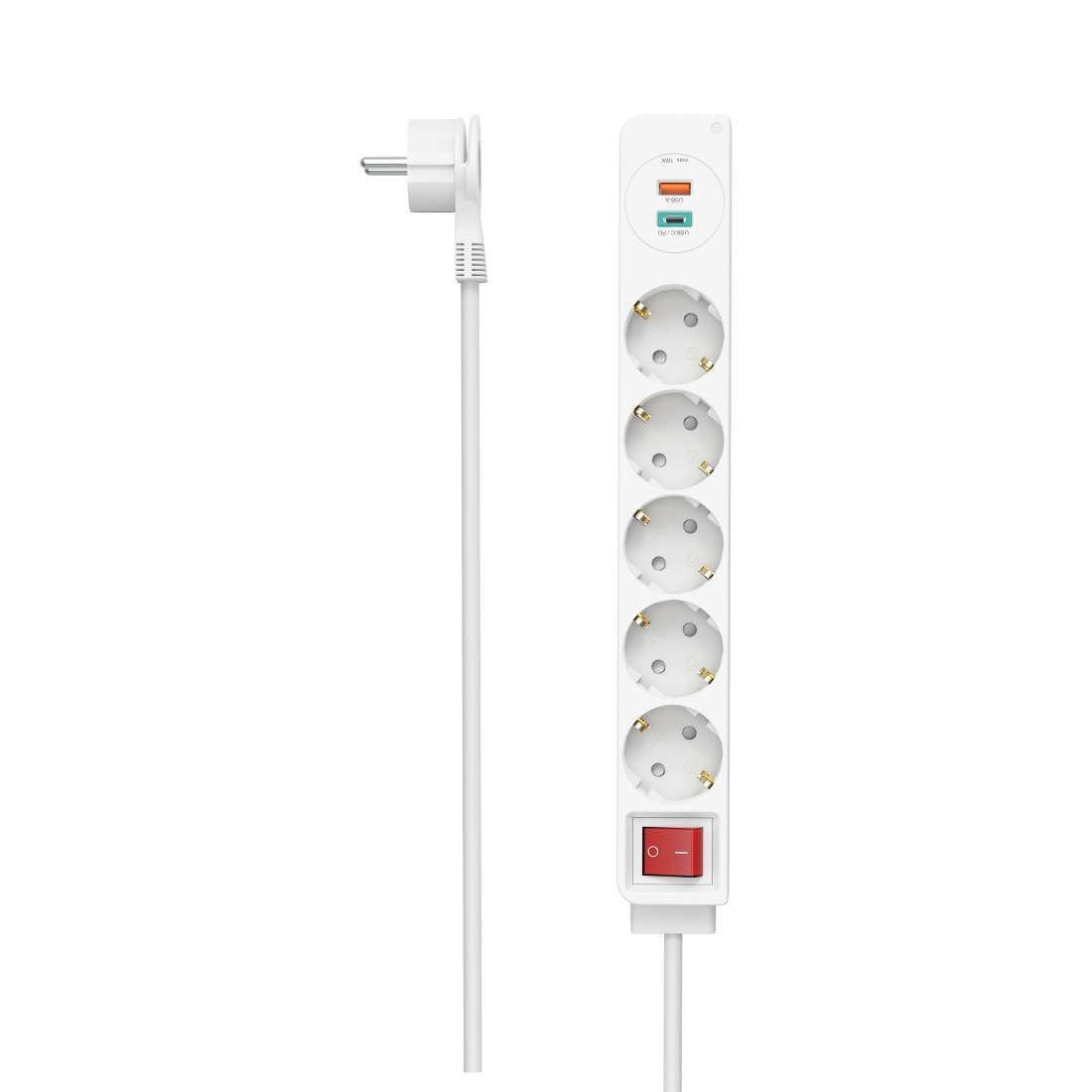 Hama Steckdosenleiste »Steckdosenleiste, 5-fach, USB-C/A 18W, PD/QC™, Schalter, Flachst.«, 7-fach, (Ein- / Ausschalter-USB-Anschlüsse Schutzkontaktkupplung-Schutzkontaktstecker Kabellänge 1,4 m), 1 x USB-A, 1 x USB-C