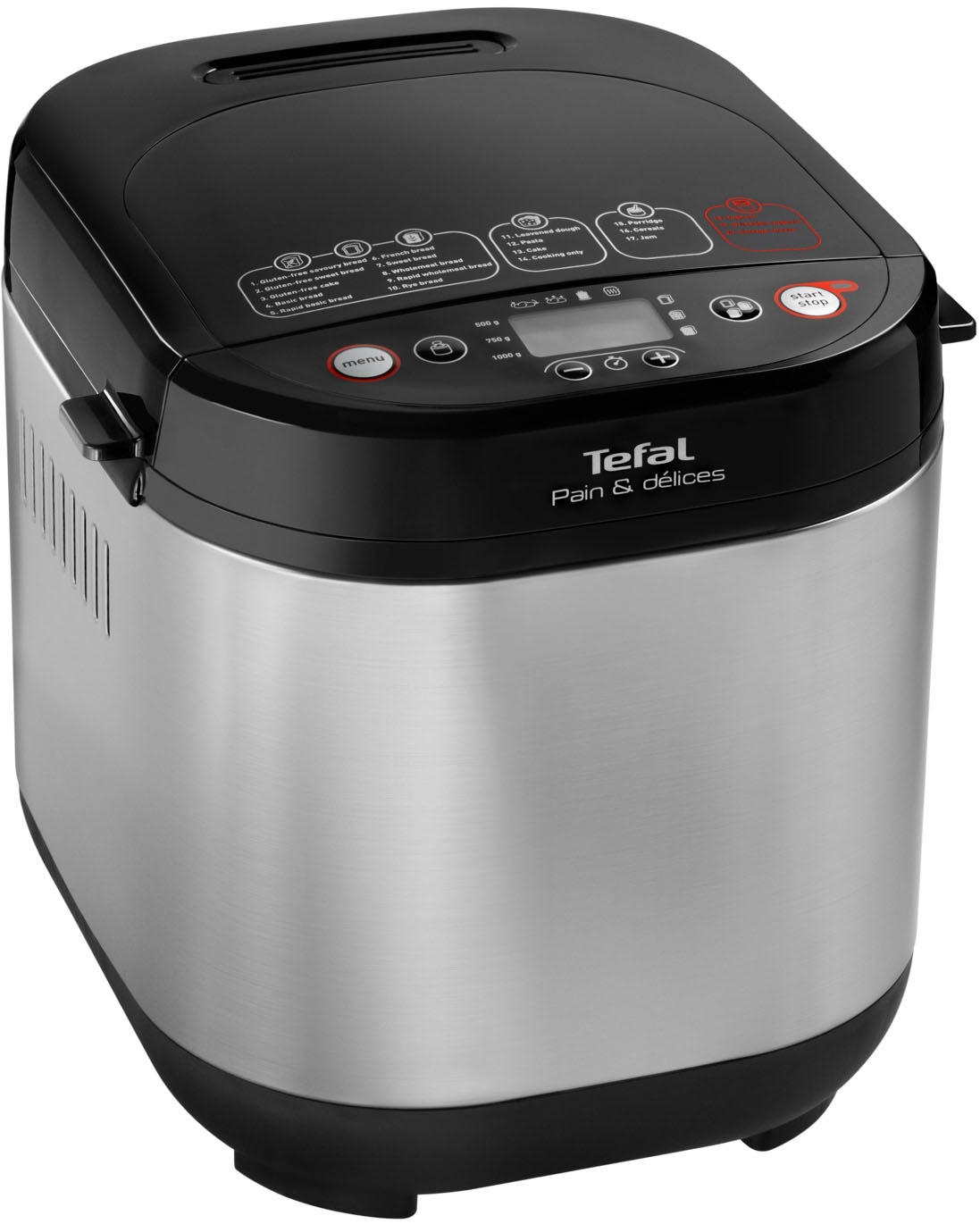 Tefal Brotbackautomat »Pain & Délices, 20 Backprogramme, 3 Brotgrößen und Bräunungsgrade«, 20 Programme, 610 W, auch für Pizza-/Nudel-/Kuchenteig, antihaftbeschichtete Form, PF240E