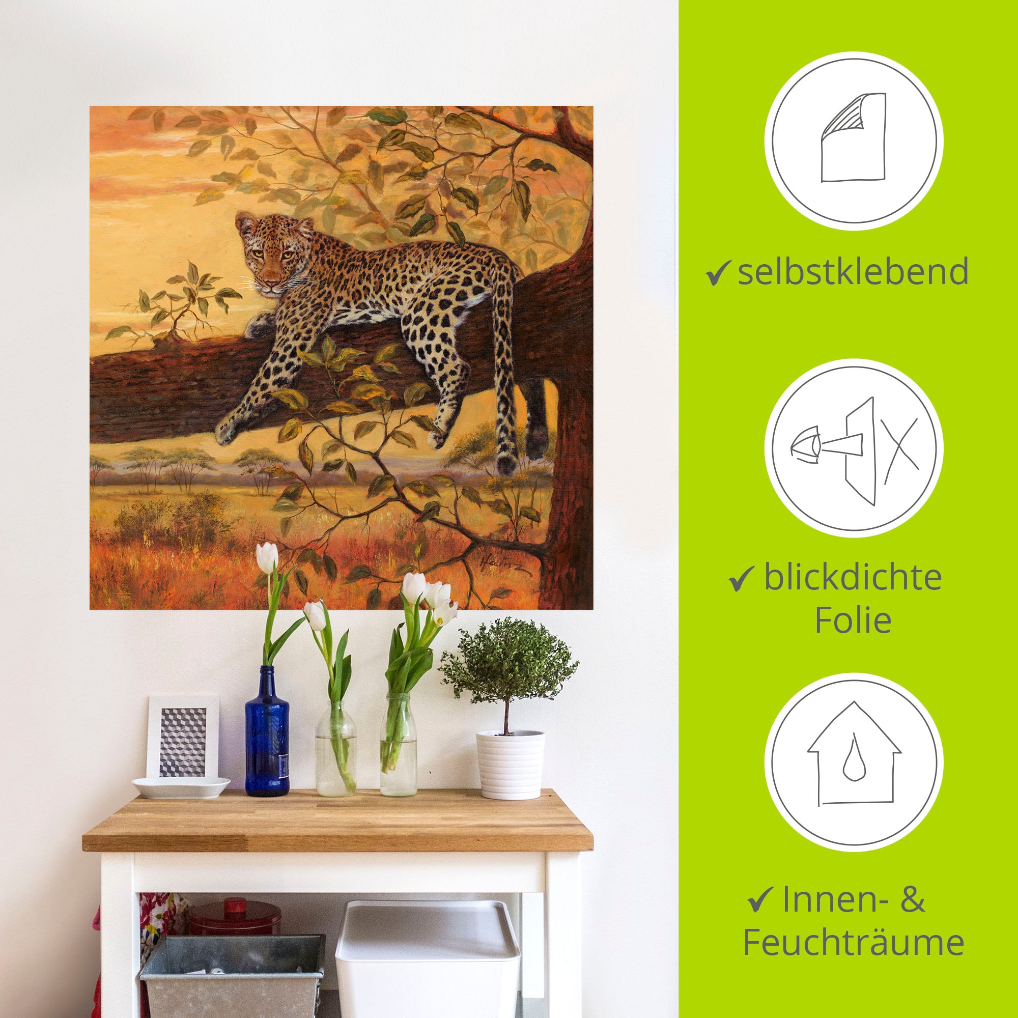 Artland Wandbild »Ruhender Leopard«, Wildtiere, (1 St.), als Leinwandbild, Wandaufkleber in verschied. Größen