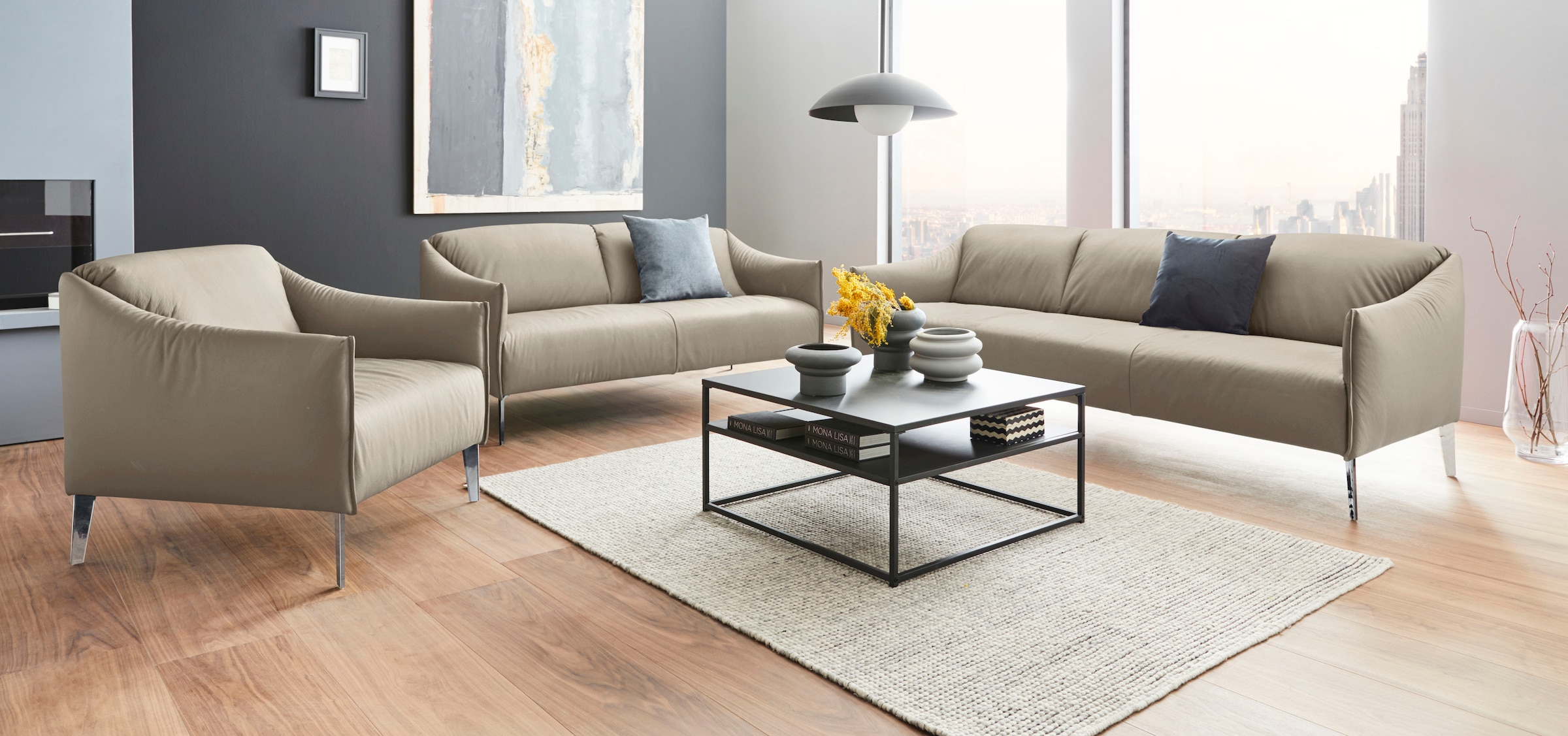 W.SCHILLIG 2,5-Sitzer »sally Designsofa mit schmalen Armlehnen, bequem und elegant« mit Metall-Winkelfüßen in Chrom glänzend, Breite 174 cm