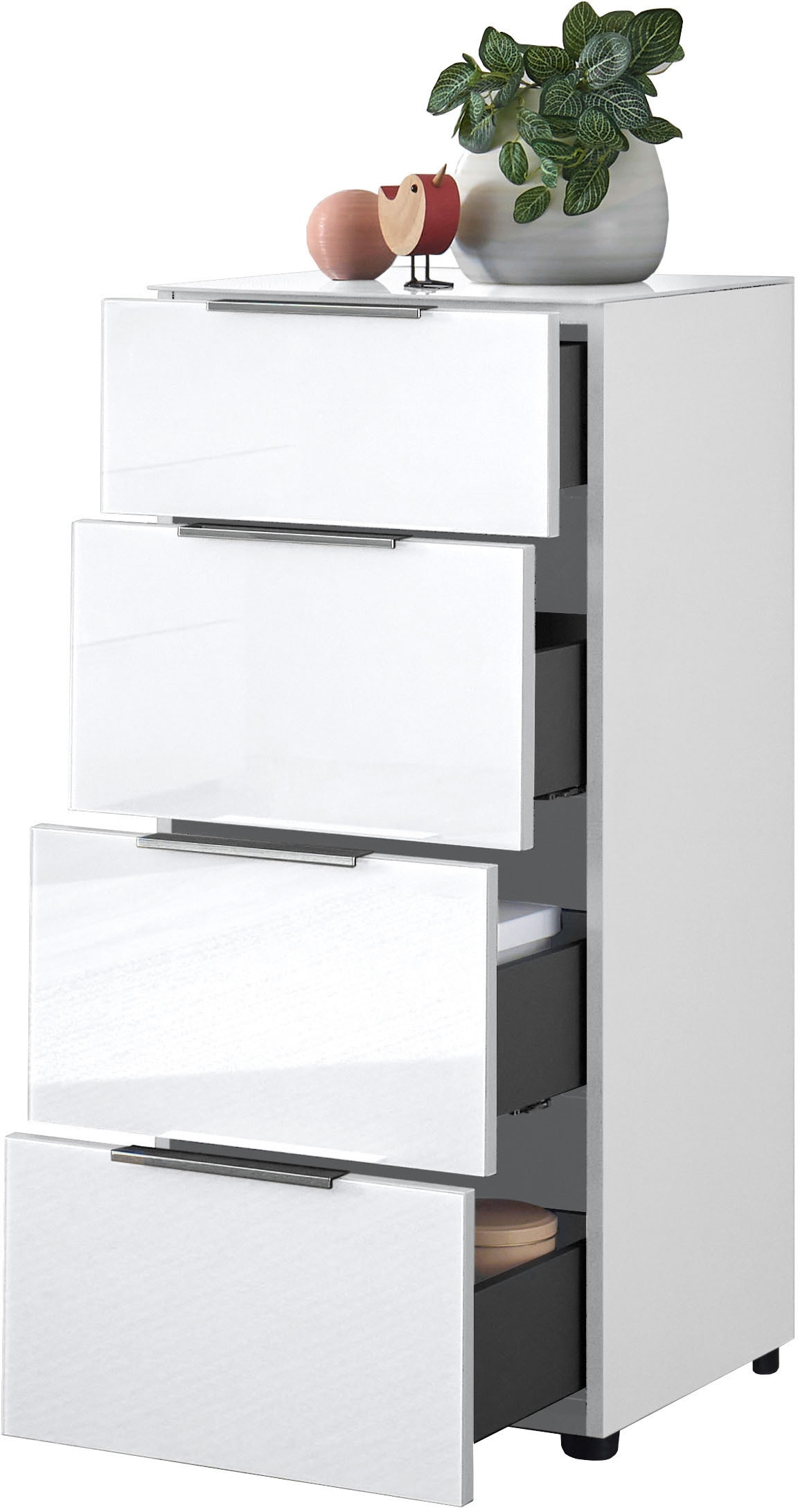 HBZ Kommode »Santorin Mehrzweckschrank mit Schubkästen, BxHxT 45x99x40 cm« 1 Stk. tlg. Mit 4 Schubkästen mit Softclose, Glasfront und Glasoberboden