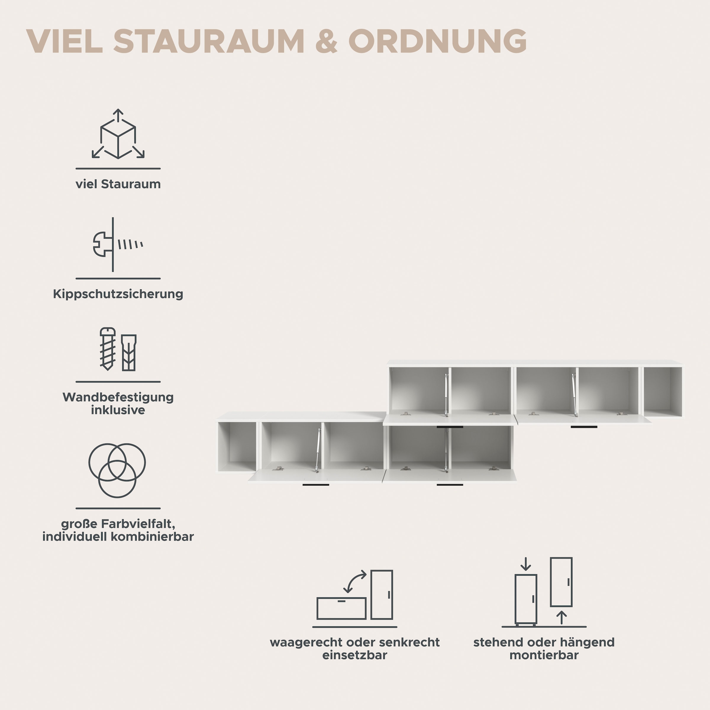 Home affaire Schrank-Set »ENESTE, 6-teilig, in verschiedenen Farben, individuell kombinierbar« verschiedenste Kombinationmöglichkeiten, stehend oder hängend, 2 Stk. tlg.
