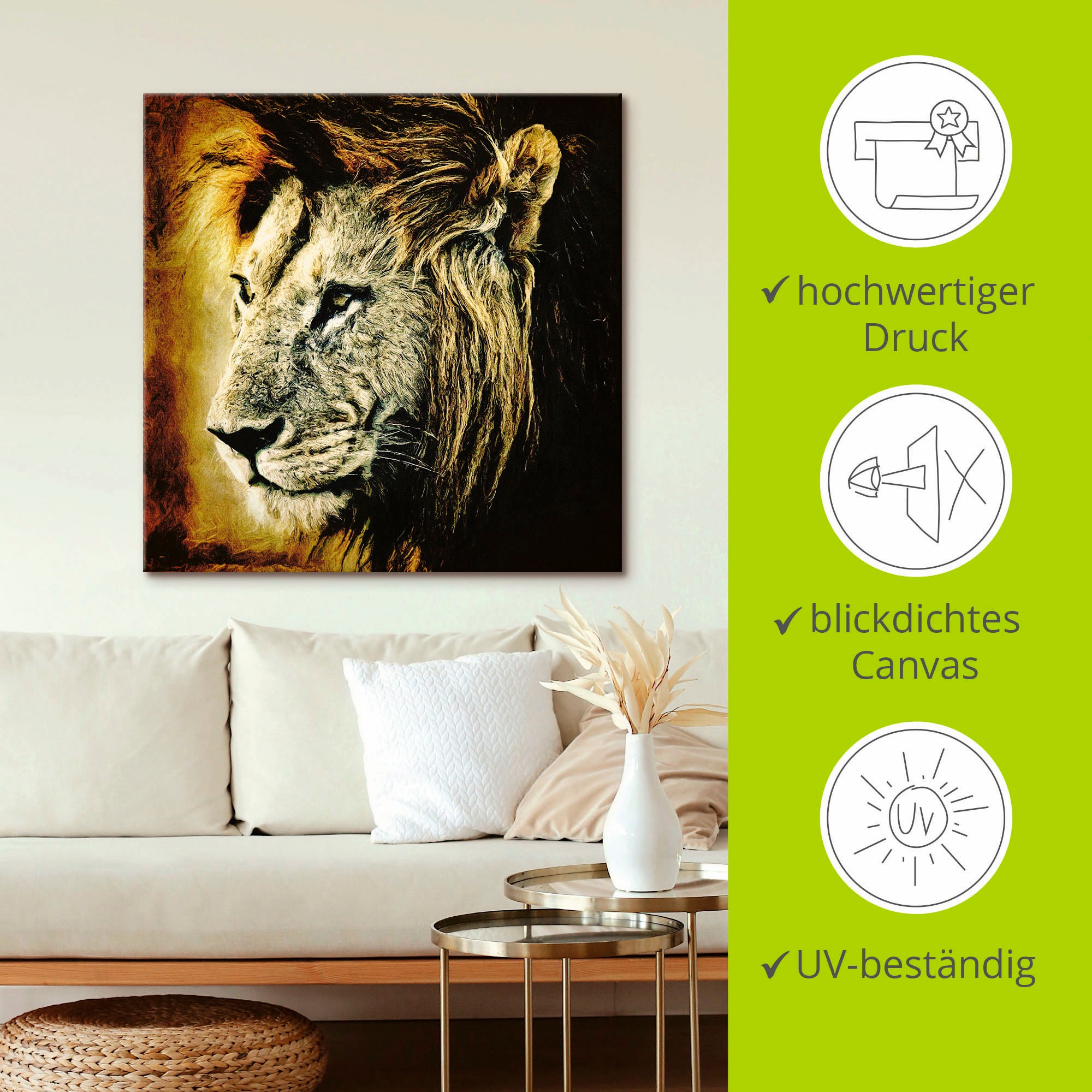 Artland Leinwandbild »Löwe«, Wildtiere, (1 St.), auf Keilrahmen gespannt