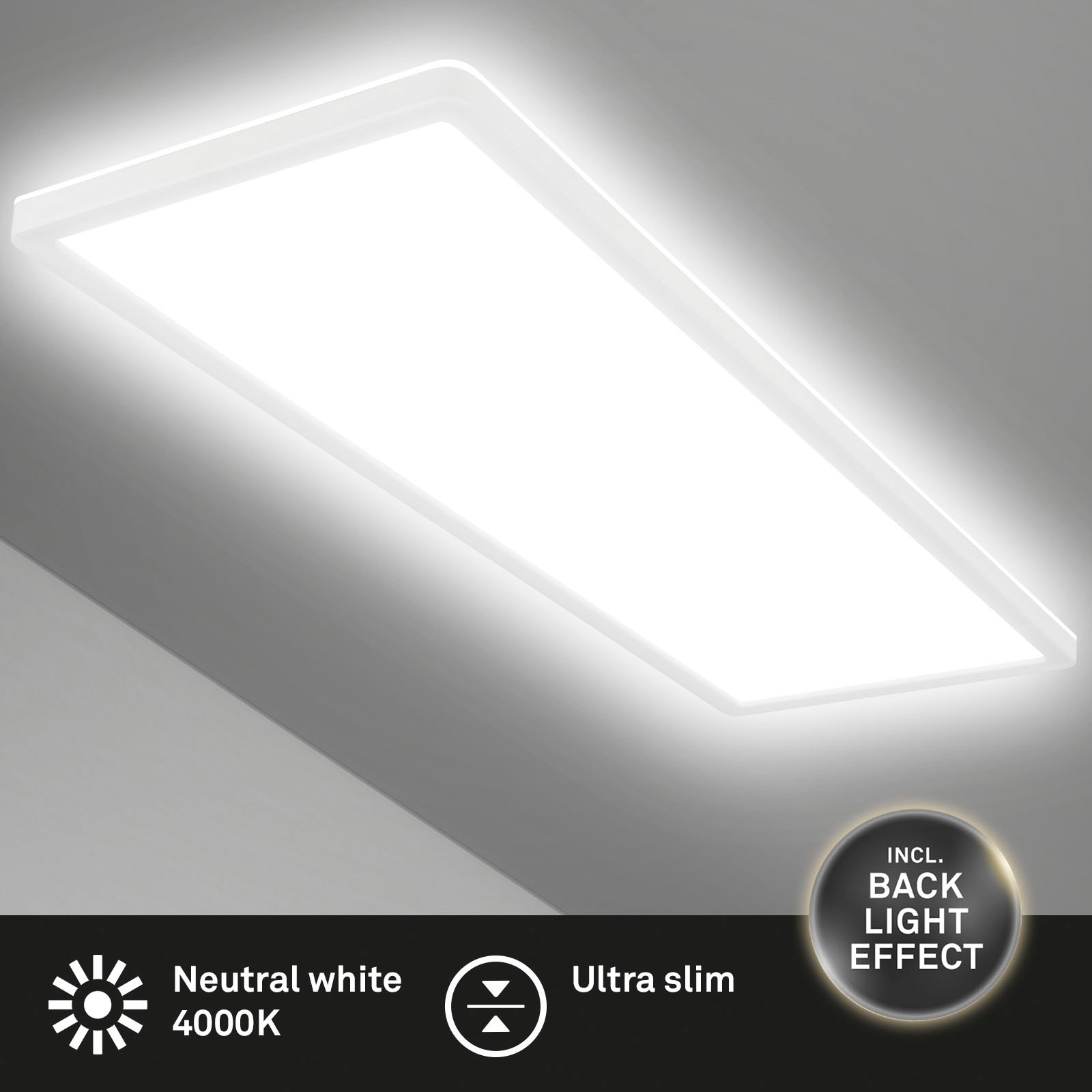 Briloner Leuchten LED Panel »7402416 SLIM«, Leuchtmittel LED-Board | LED fest integriert, Deckenlampe, 58x20x3cm, Weiß, 22W, Wohnzimmer, Schlafzimmer, Küche