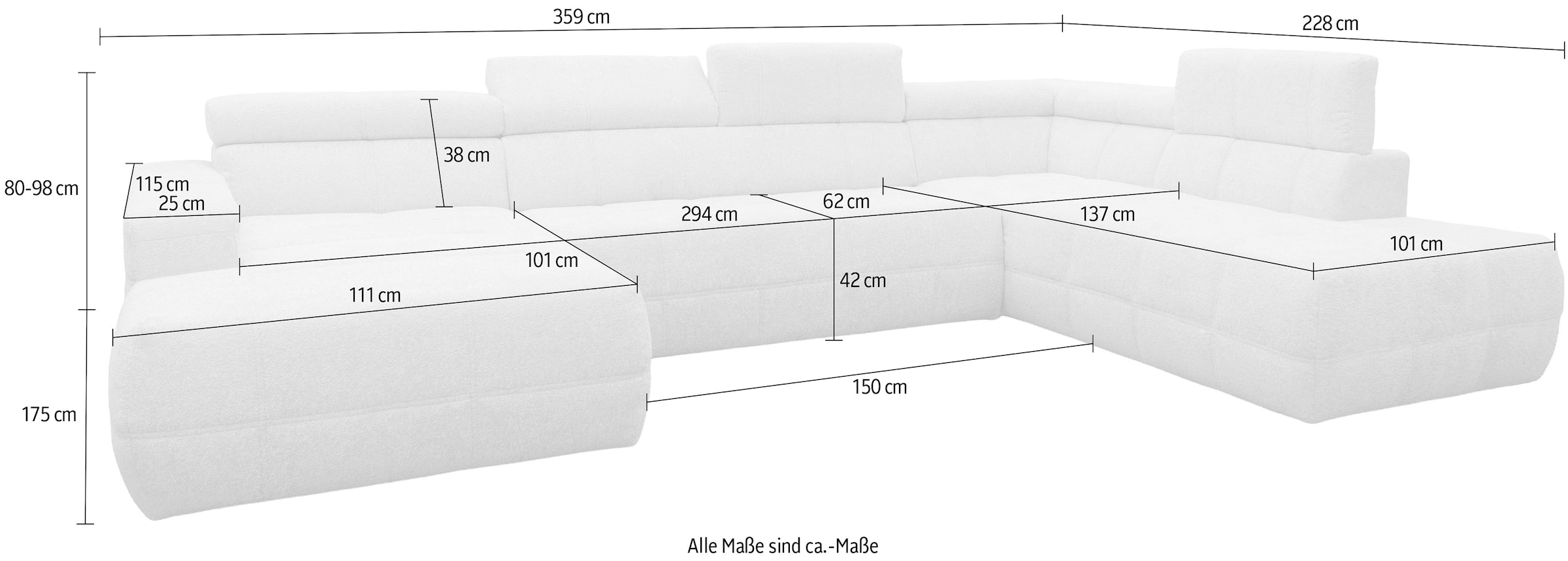 OTTO home Wohnlandschaft »Ballerup 359 x 228 cm, auch mit verstellbarer Sitztiefe« Kopfteile verstellbar, Pet Friendly Bezug, U-Form