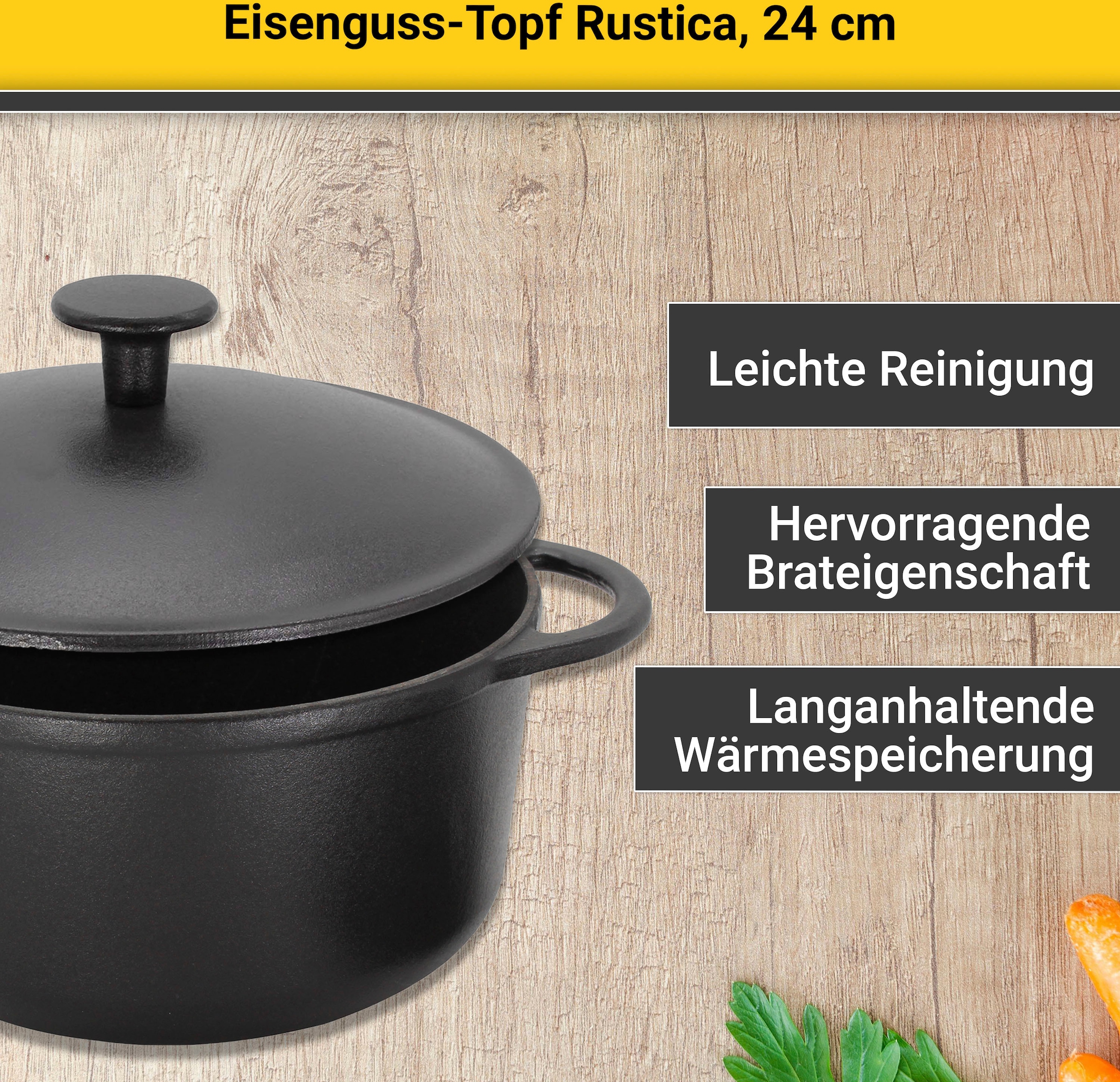 Krüger Fleischtopf »Eisenguss Fleischtopf mit Deckel RUSTICA«, Gusseisen, (1 tlg.), für Induktions-Kochfelder geeignet