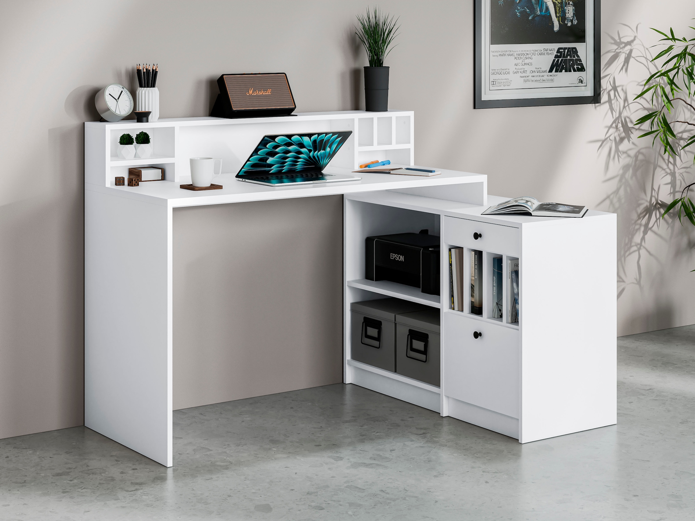 Home affaire Eckschreibtisch »Licia«, Breite 140 cm, mit viel Stauraum, im Landhausstil