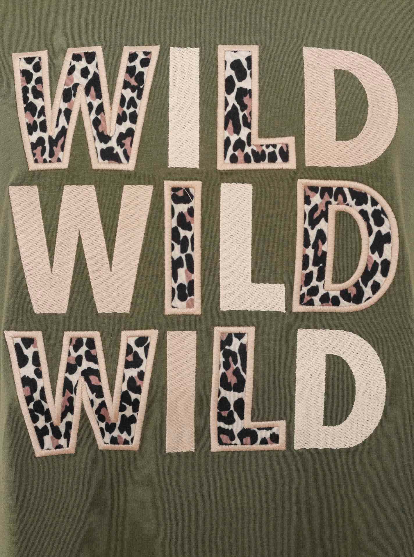 Zwillingsherz T-Shirt »"Wild Wild Wild"« großer, gestickter Schriftzug mit Leomuster, Rundhals