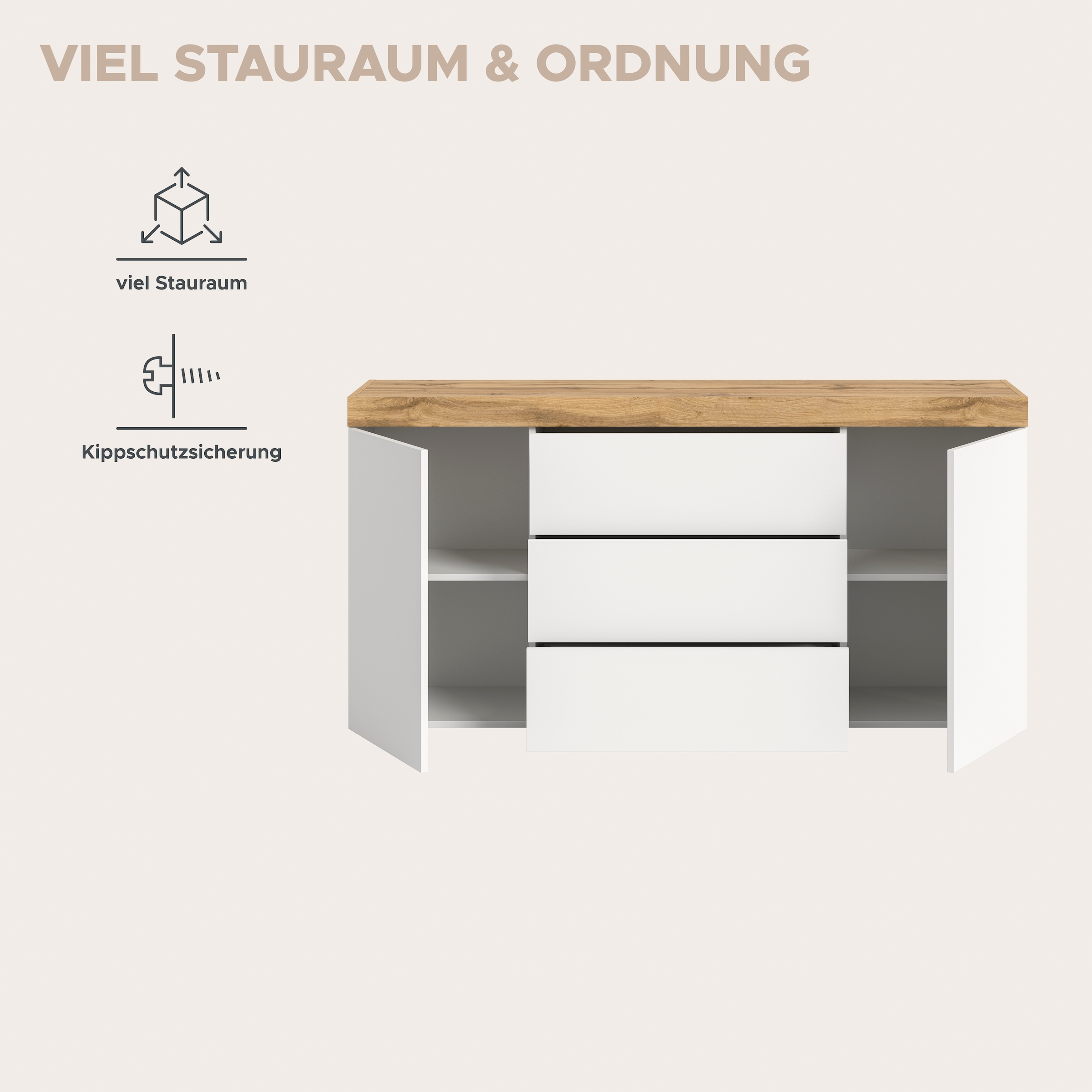 OTTO home Sideboard »MAMBO, TOPSELLER!, Breite 160cm, 2 Türen, 3 Schubkästen, push-2-open« 2 farbige Ausführung, in verschiedenen Farben erhältlich, 1 Stk. tlg. Kommode, Anrichte, Wohnzimmer, Schlafzimmer