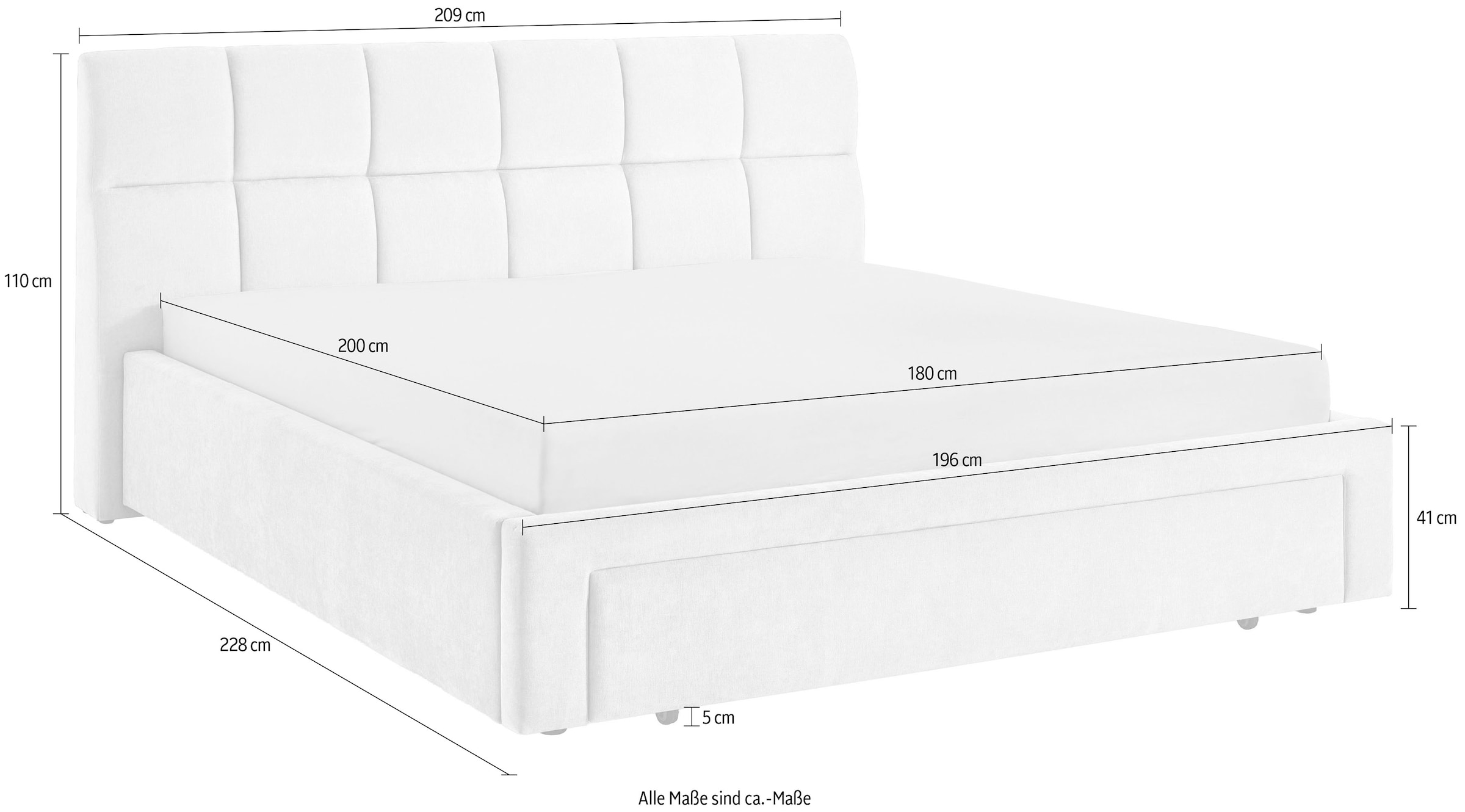 meise.möbel Polsterbett »Canyon, Breite 180cm, erhältlich in grau oder beige« inkl. Schubkasten im Fußteil - ideal als Hundebett nutzbar