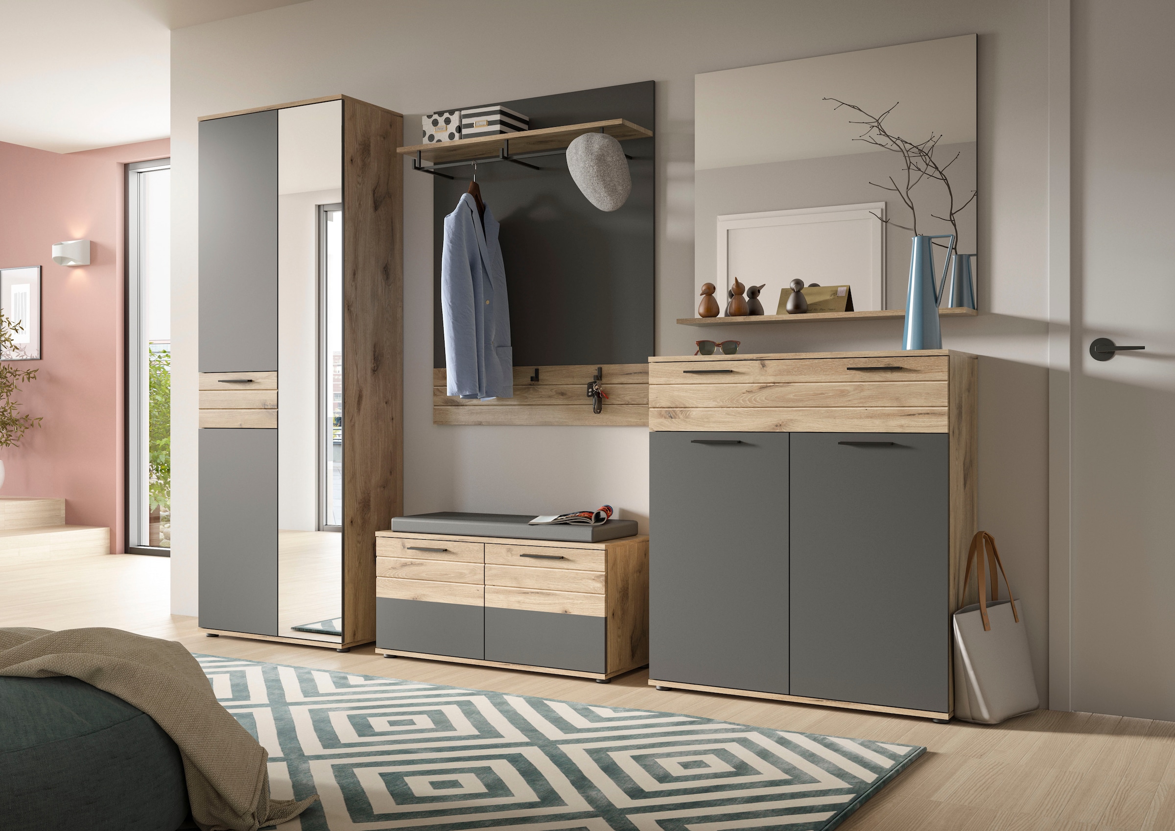 INOSIGN Garderobenschrank »Riga, Höhe 200 cm, 2 Türen, 4 Einlegeböden, 1 Kleiderstange«, mit Softclose, Kleiderstange ausziehbar,universal einsetzbarer Schrank
