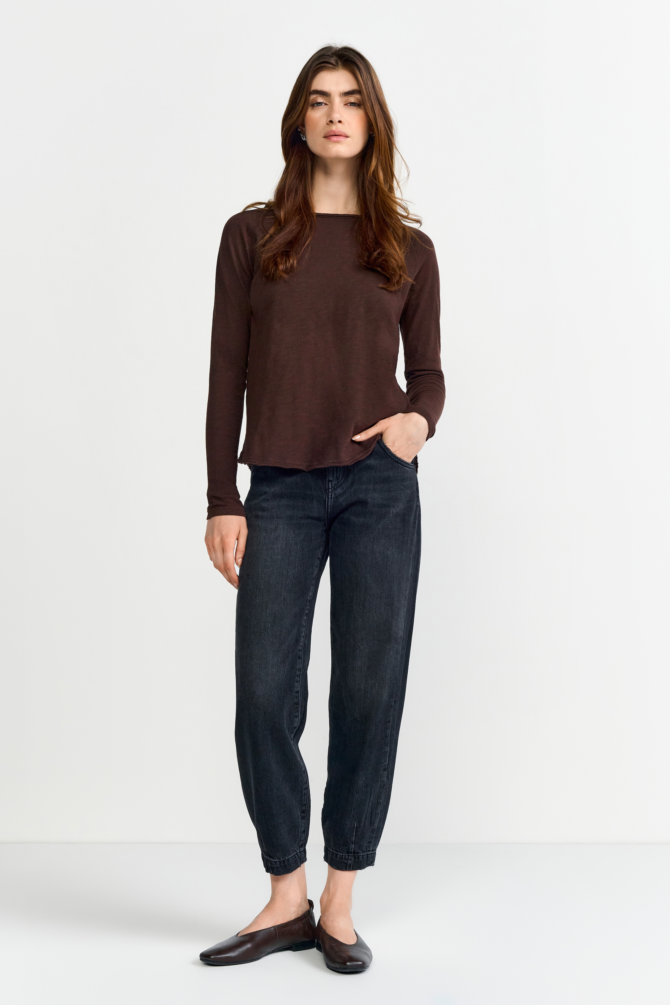 RICHROYAL Longsleeve, offene Kanten am Ausschnitt und Saum, normale Passform