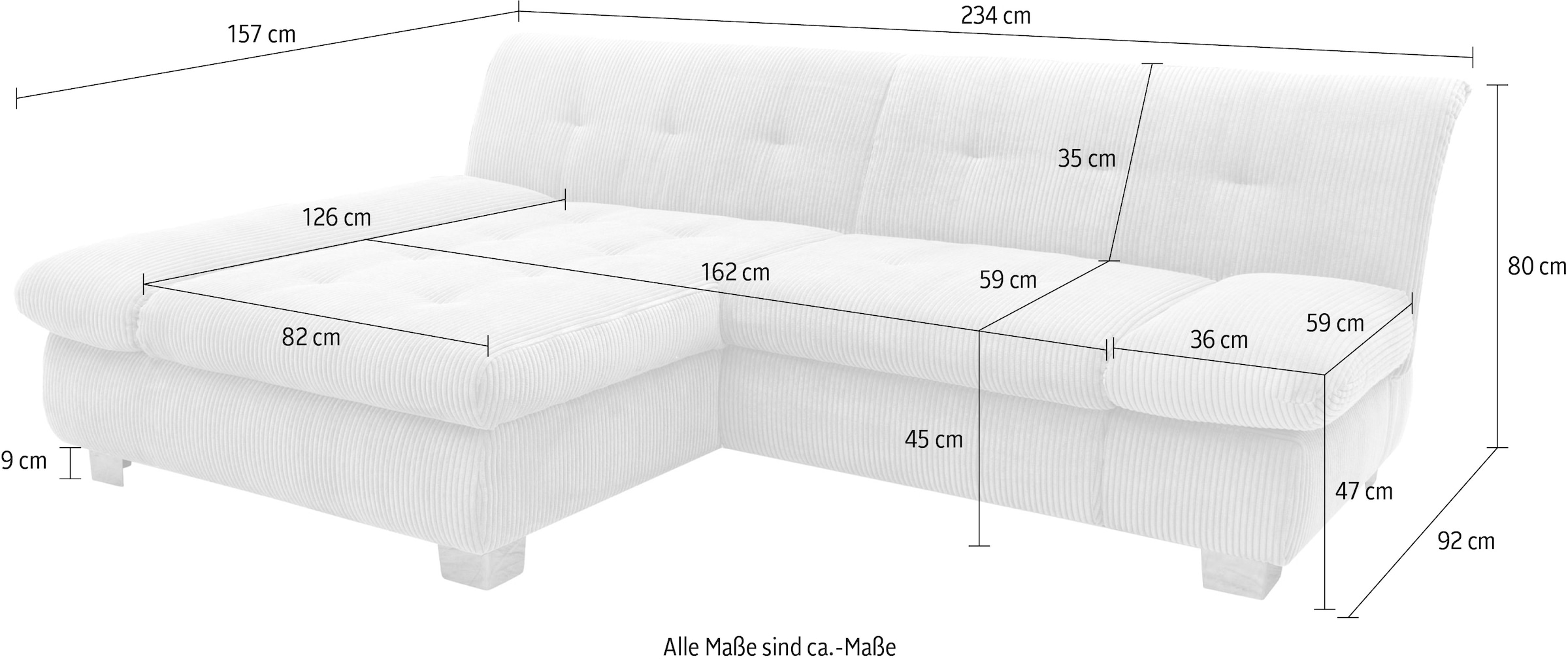 DOMO collection Ecksofa »100031 kompakte Stellmaße, komfortabel und bequem, L-Form« wahlweise mit Bettfunktion und Armteilverstellung. Breite 234 cm