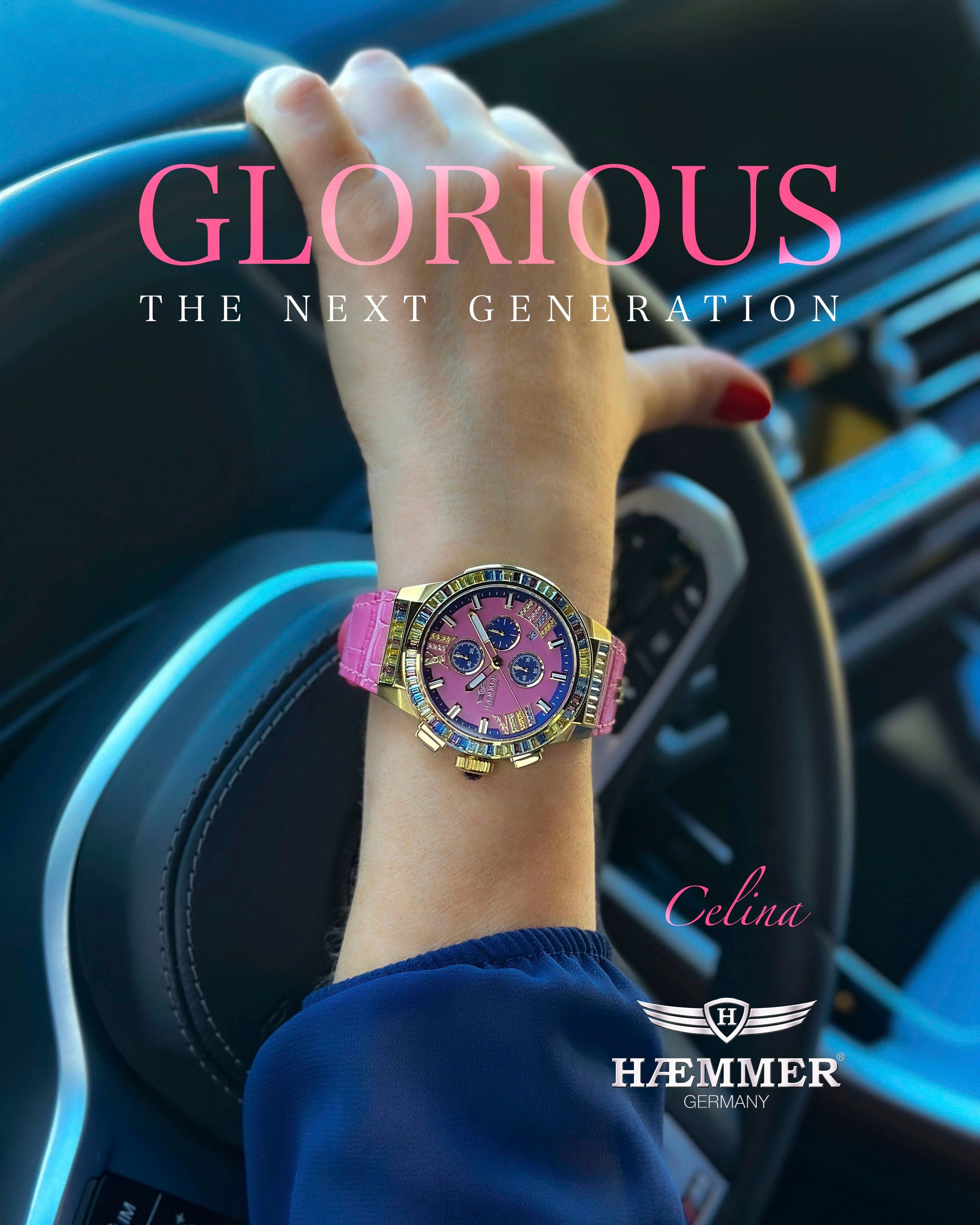 HAEMMER GERMANY Chronograph »GLORIOUS«, Quarzuhr, Damenuhr, Datum, Stoppfunktion, Saphirglas, Lederarmband