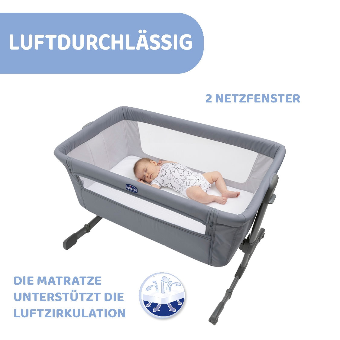 Chicco Beistellbett »next2me essential, stone«, Bezug teilweise aus recyceltem Material