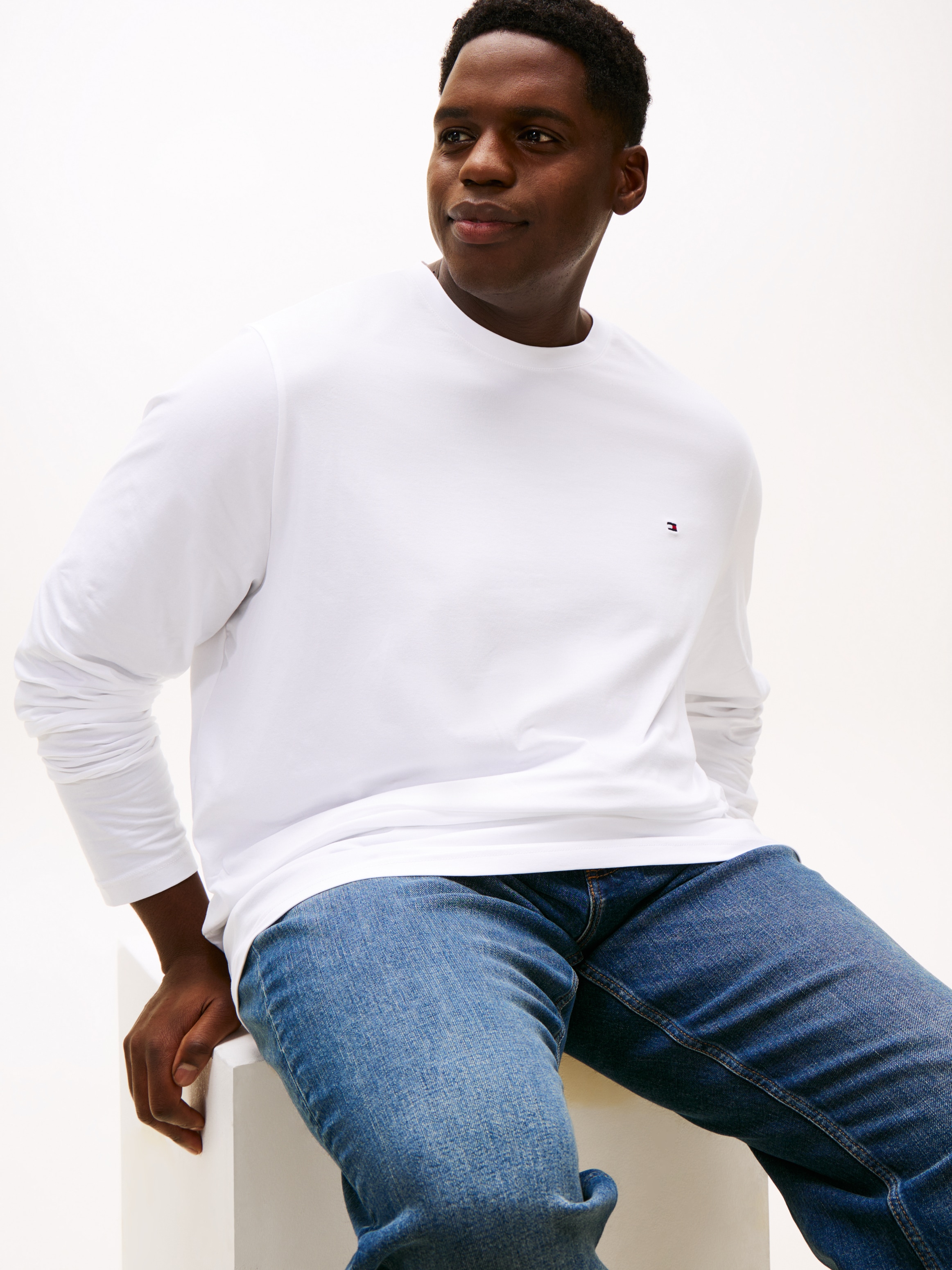 Tommy Hilfiger Big & Tall Longsleeve »BT-STRETCH SLIM FIT TEE-B mit Rundhals und Logo« unifarben, casual, slim fit, Baumwollmix, Rundhals, große Größen