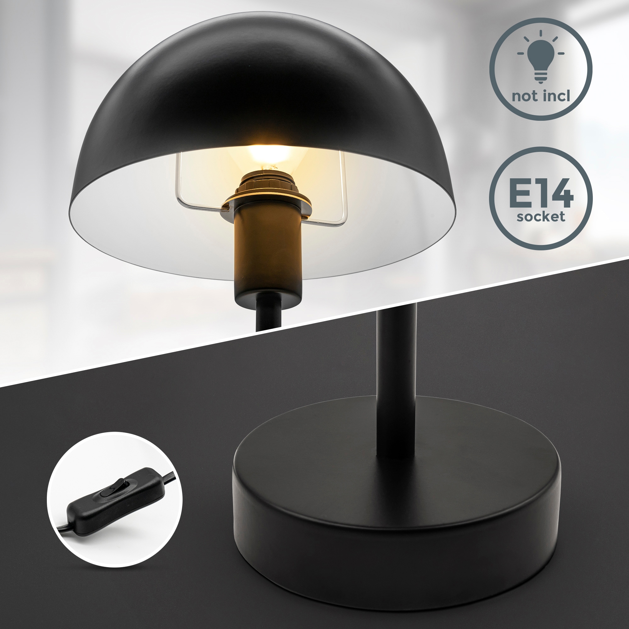 E14 Möbel-Einbau Winkelfassung schwarz für 25W Glühlampe