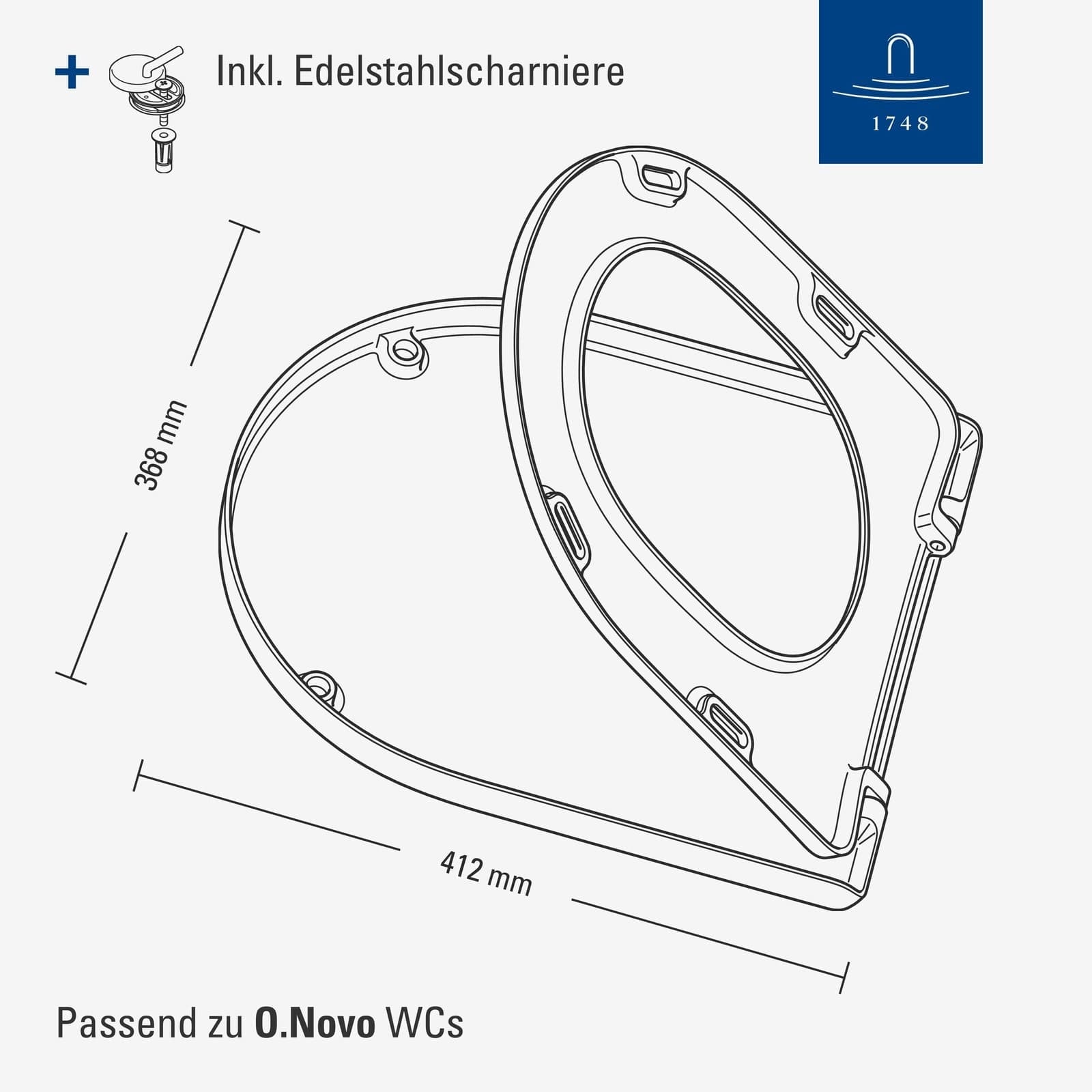 Villeroy & Boch WC-Sitz »WC-Sitz O.novo 423 x 368 x 51 mm weiß« 1 Stk. tlg. Kein SoftClose, Kein QuickRelease