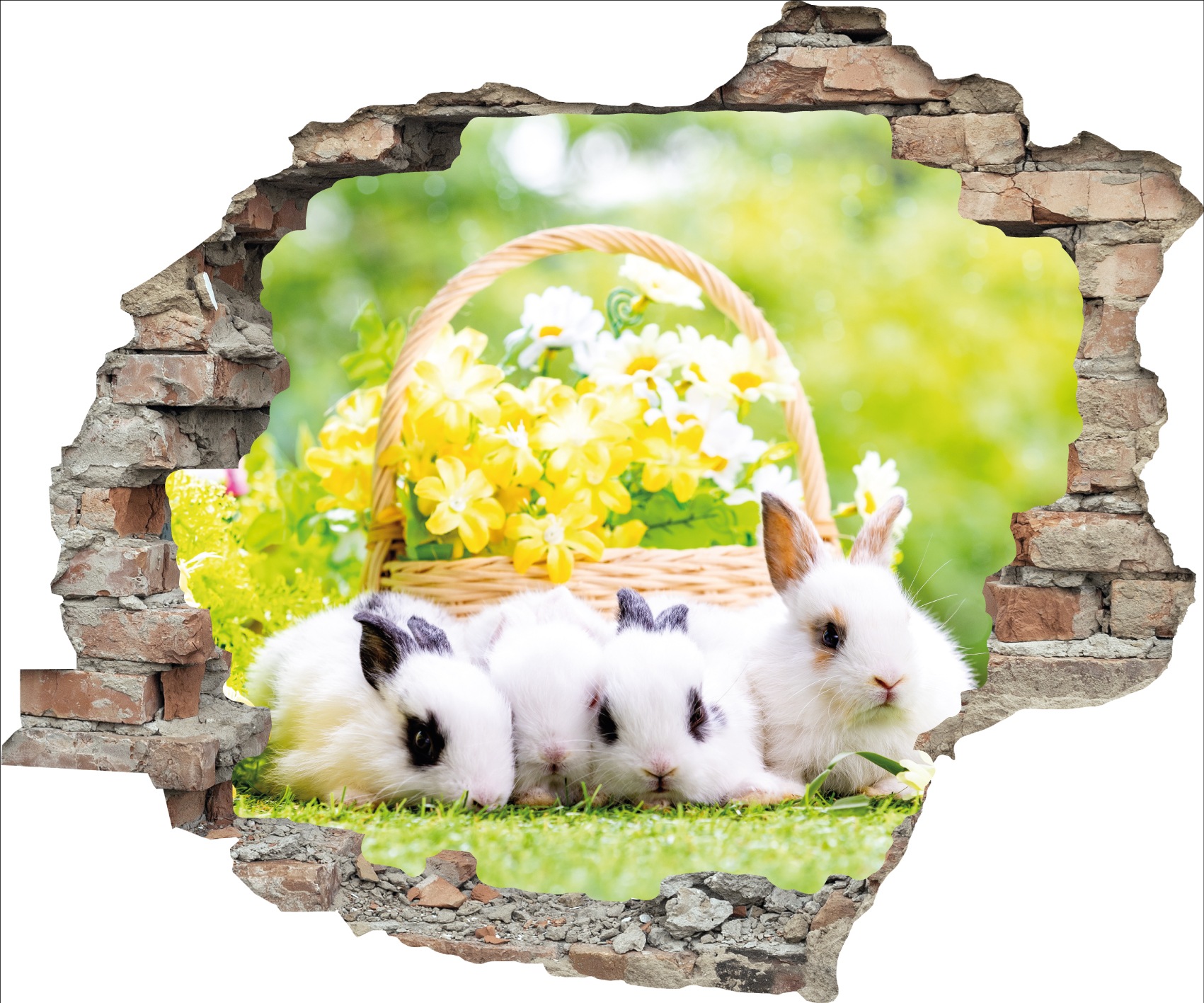 queence 3D-Wandtattoo »Osterhasen mit Frühlingskorb« Selbstklebender Wandsticker Ostern Wanddurchbruch 60x50cm