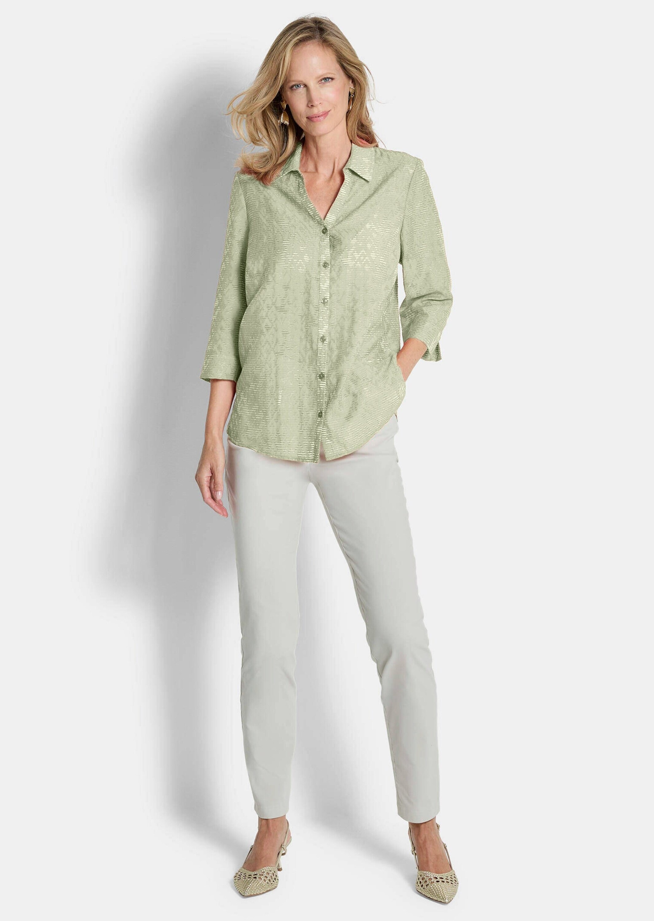 GOLDNER Hemdbluse »Viskosebluse mit filigranem Muster« Ausbrenner zweifarbig